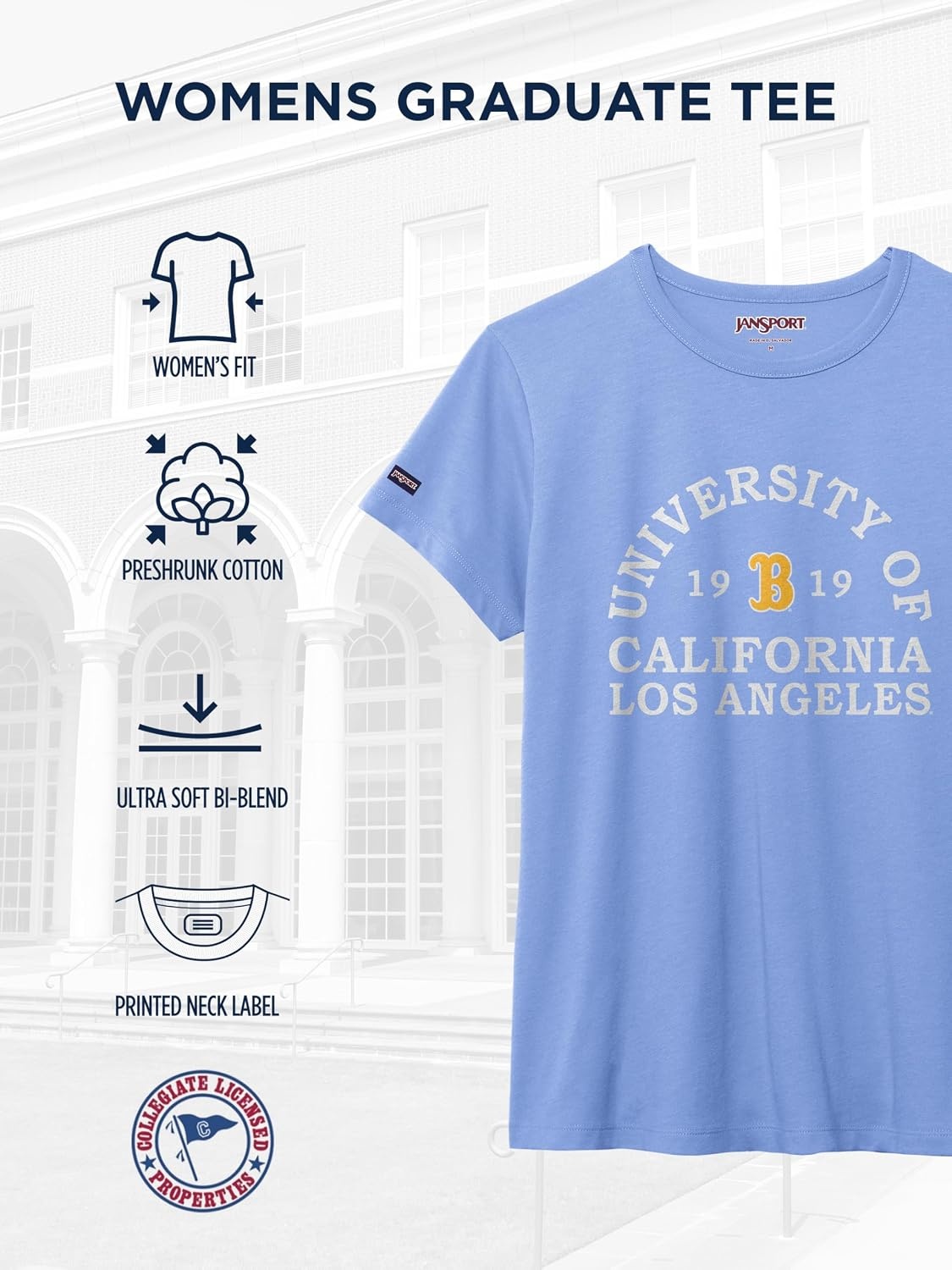 image:imageJanSport NCAA Officially Licensed Graduate Short Sleeve T Shirt for Women Soft amp Breathable CottonPolyester Blend Crewneck T Shirt with Graphic Detailing Everyday University Fan ApparelUCLA Bruins