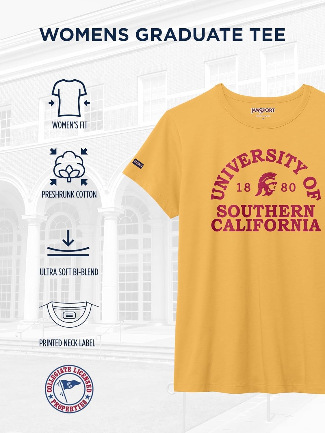 image:imageJanSport NCAA Officially Licensed Graduate Short Sleeve T Shirt for Women Soft amp Breathable CottonPolyester Blend Crewneck T Shirt with Graphic Detailing Everyday University Fan ApparelUSC Trojans