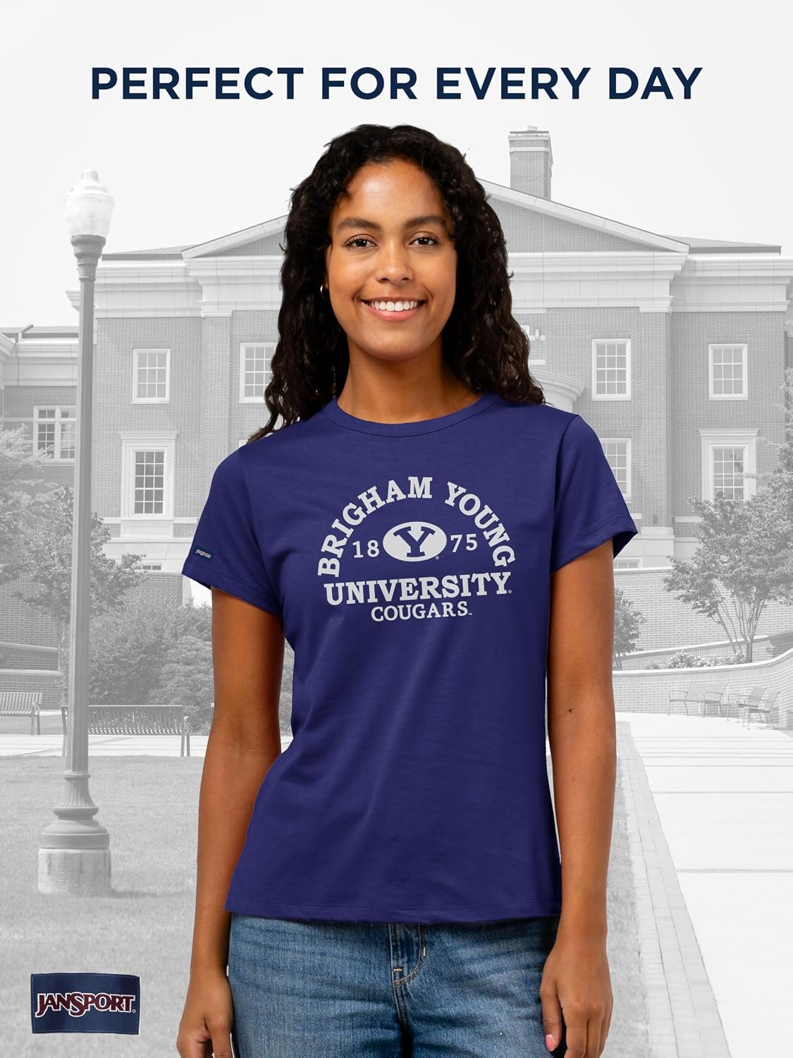 image:imageJanSport NCAA Officially Licensed Graduate Short Sleeve T Shirt for Women Soft amp Breathable CottonPolyester Blend Crewneck T Shirt with Graphic Detailing Everyday University Fan ApparelBYU Cougars