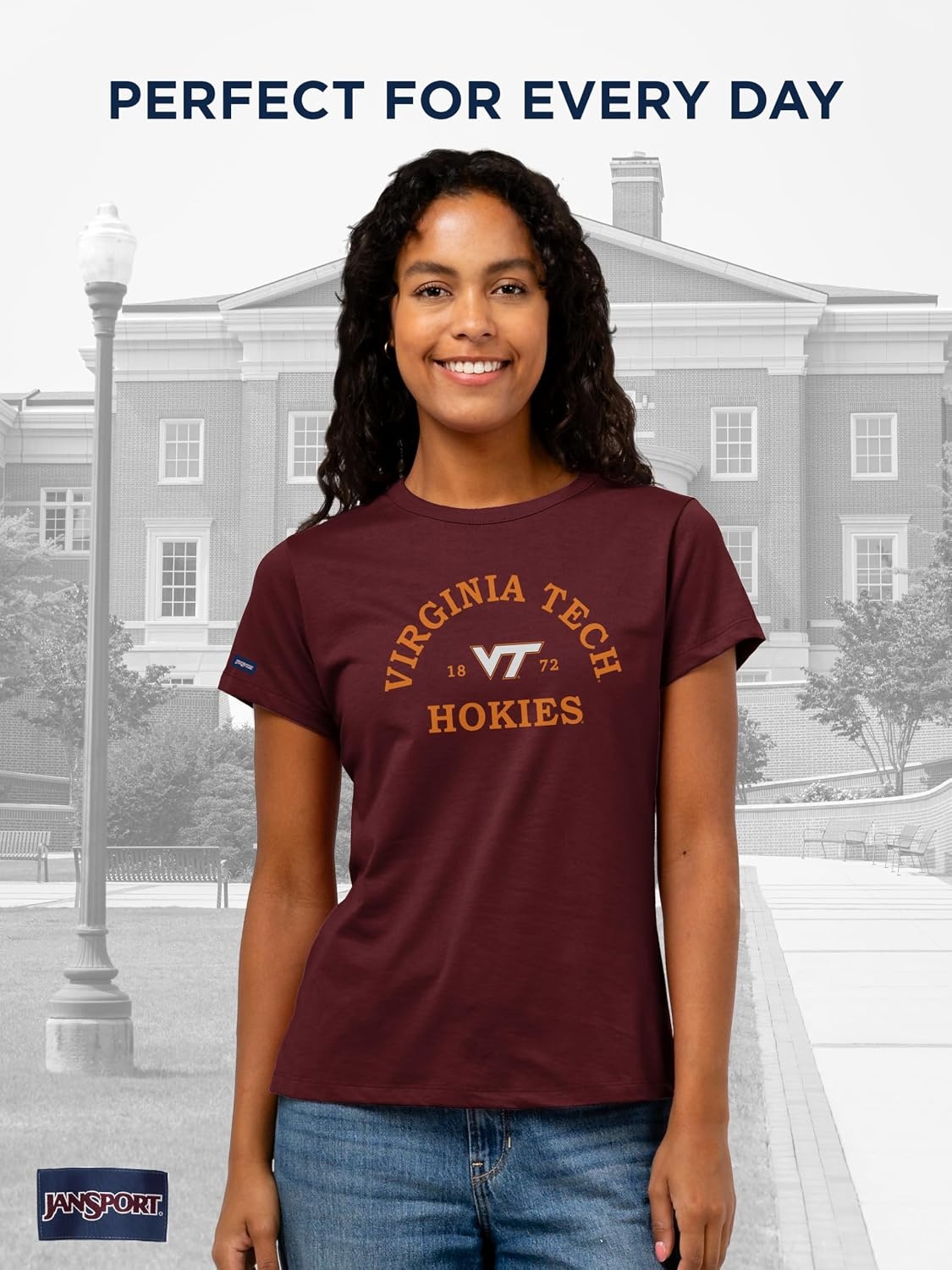 image:imageJanSport NCAA Officially Licensed Graduate Short Sleeve T Shirt for Women Soft amp Breathable CottonPolyester Blend Crewneck T Shirt with Graphic Detailing Everyday University Fan ApparelVirginia Tech Hokies