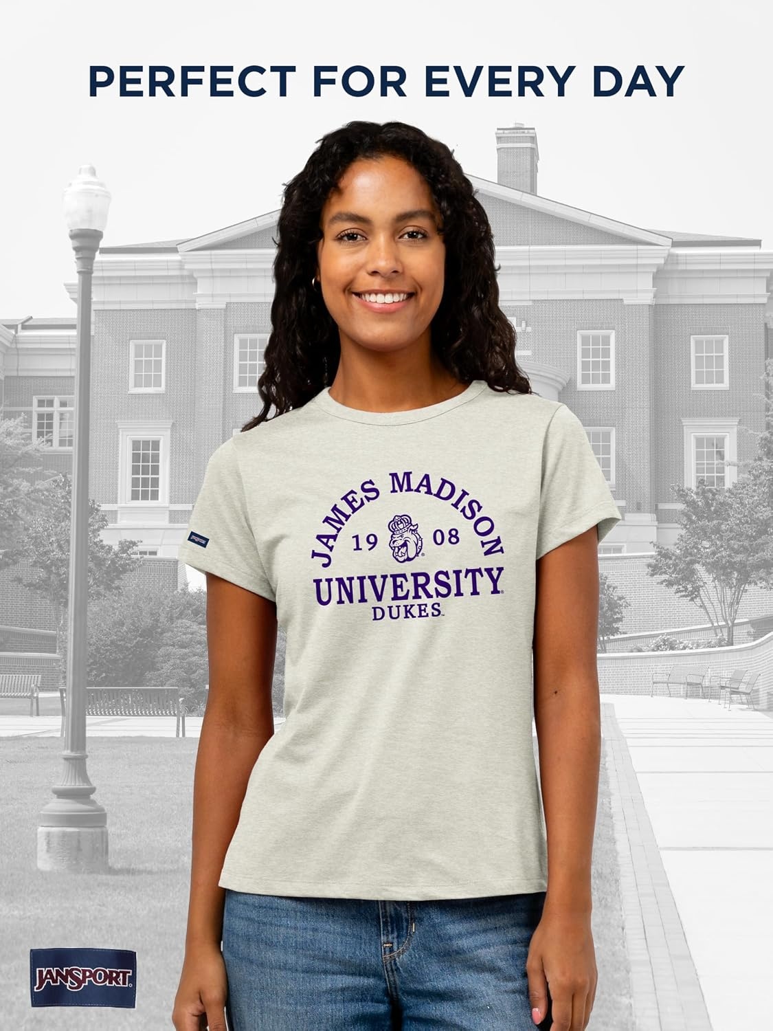 image:imageJanSport NCAA Officially Licensed Graduate Short Sleeve T Shirt for Women Soft amp Breathable CottonPolyester Blend Crewneck T Shirt with Graphic Detailing Everyday University Fan ApparelJames Madison Dukes