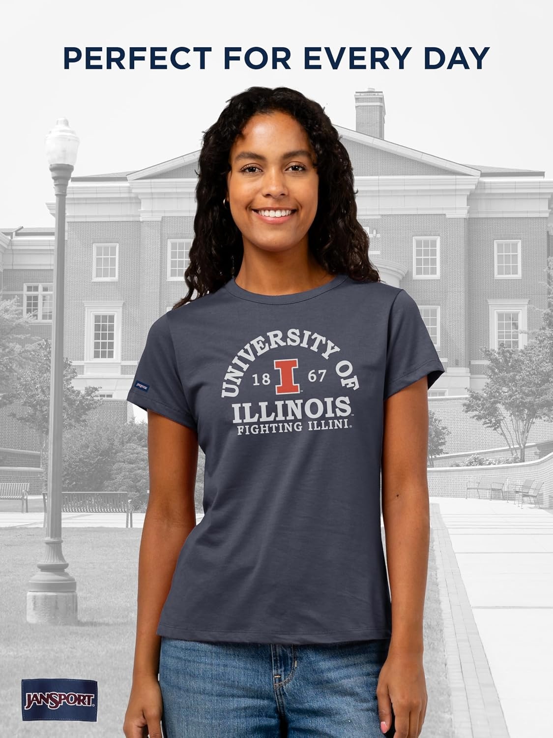 image:imageJanSport NCAA Officially Licensed Graduate Short Sleeve T Shirt for Women Soft amp Breathable CottonPolyester Blend Crewneck T Shirt with Graphic Detailing Everyday University Fan ApparelIllinois Illini