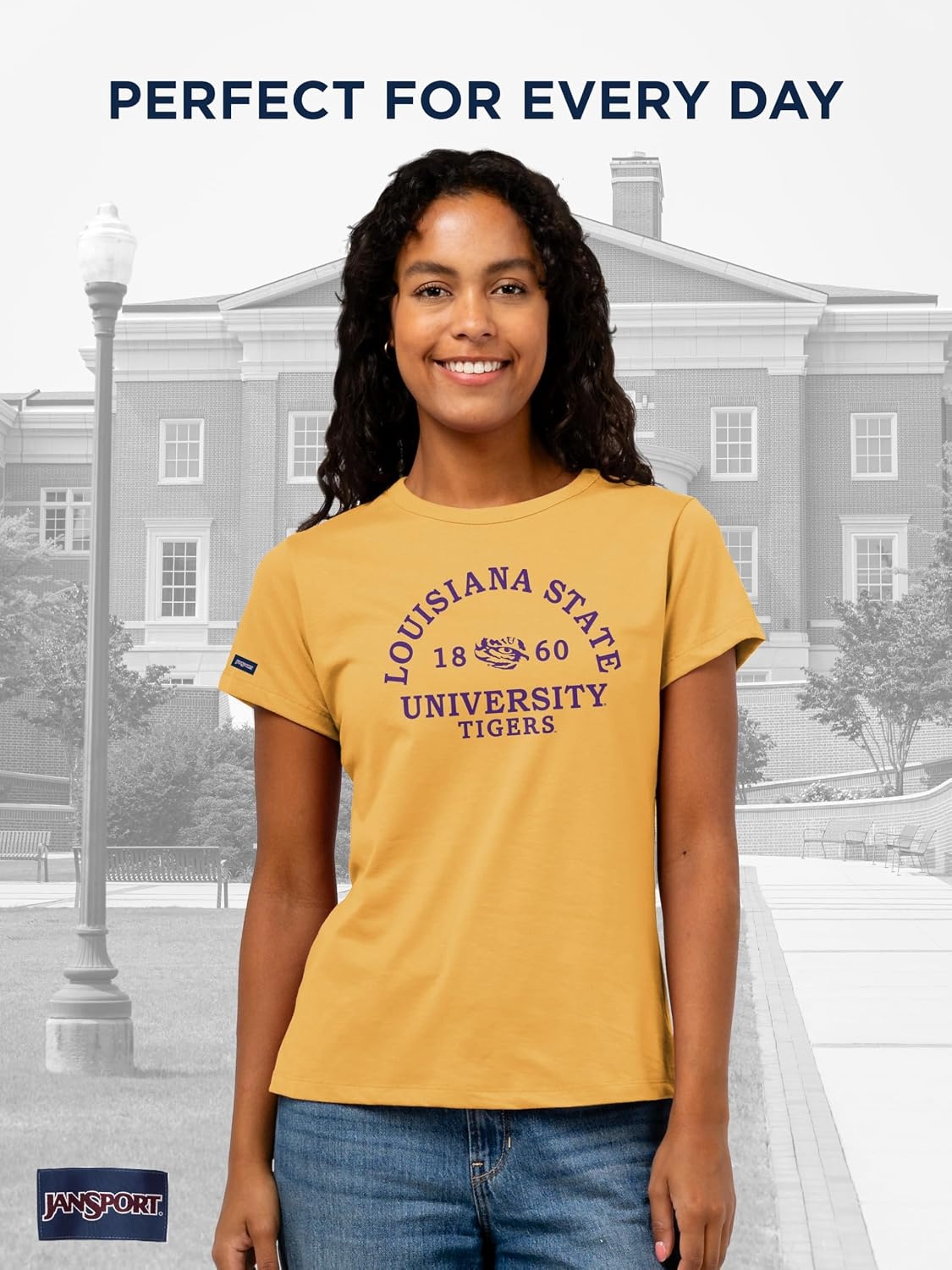image:imageJanSport NCAA Officially Licensed Graduate Short Sleeve T Shirt for Women Soft amp Breathable CottonPolyester Blend Crewneck T Shirt with Graphic Detailing Everyday University Fan ApparelLSU Tigers