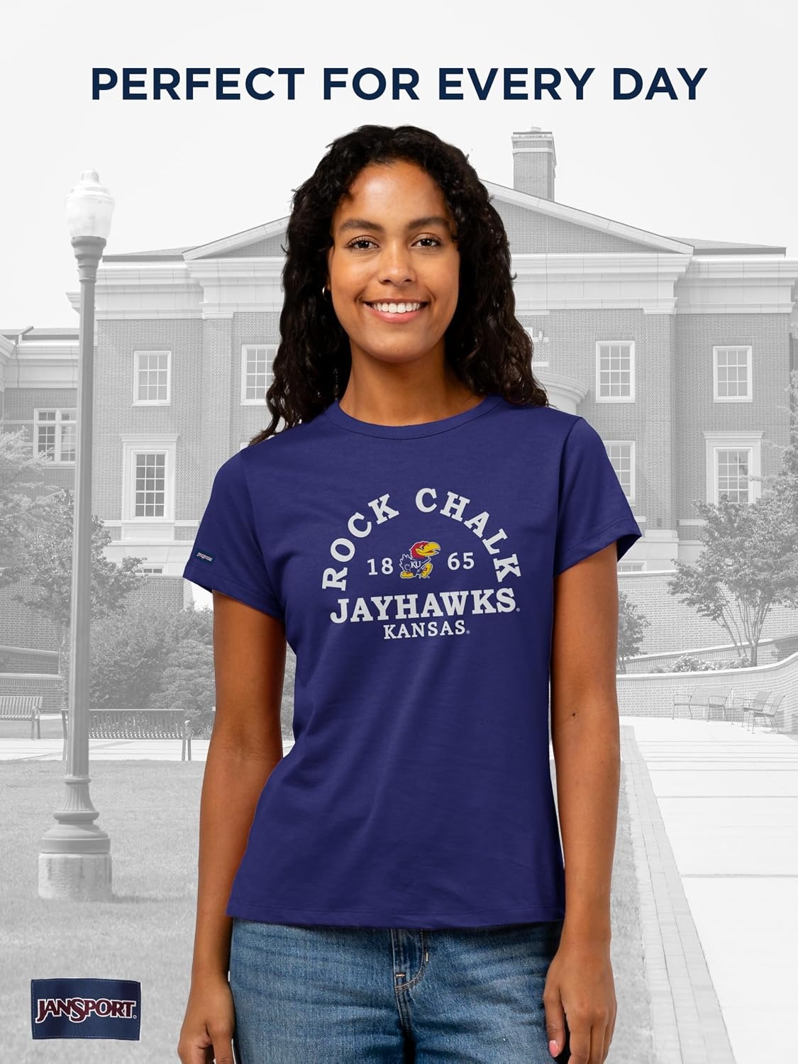 image:imageJanSport NCAA Officially Licensed Graduate Short Sleeve T Shirt for Women Soft amp Breathable CottonPolyester Blend Crewneck T Shirt with Graphic Detailing Everyday University Fan ApparelKansas Jayhawks