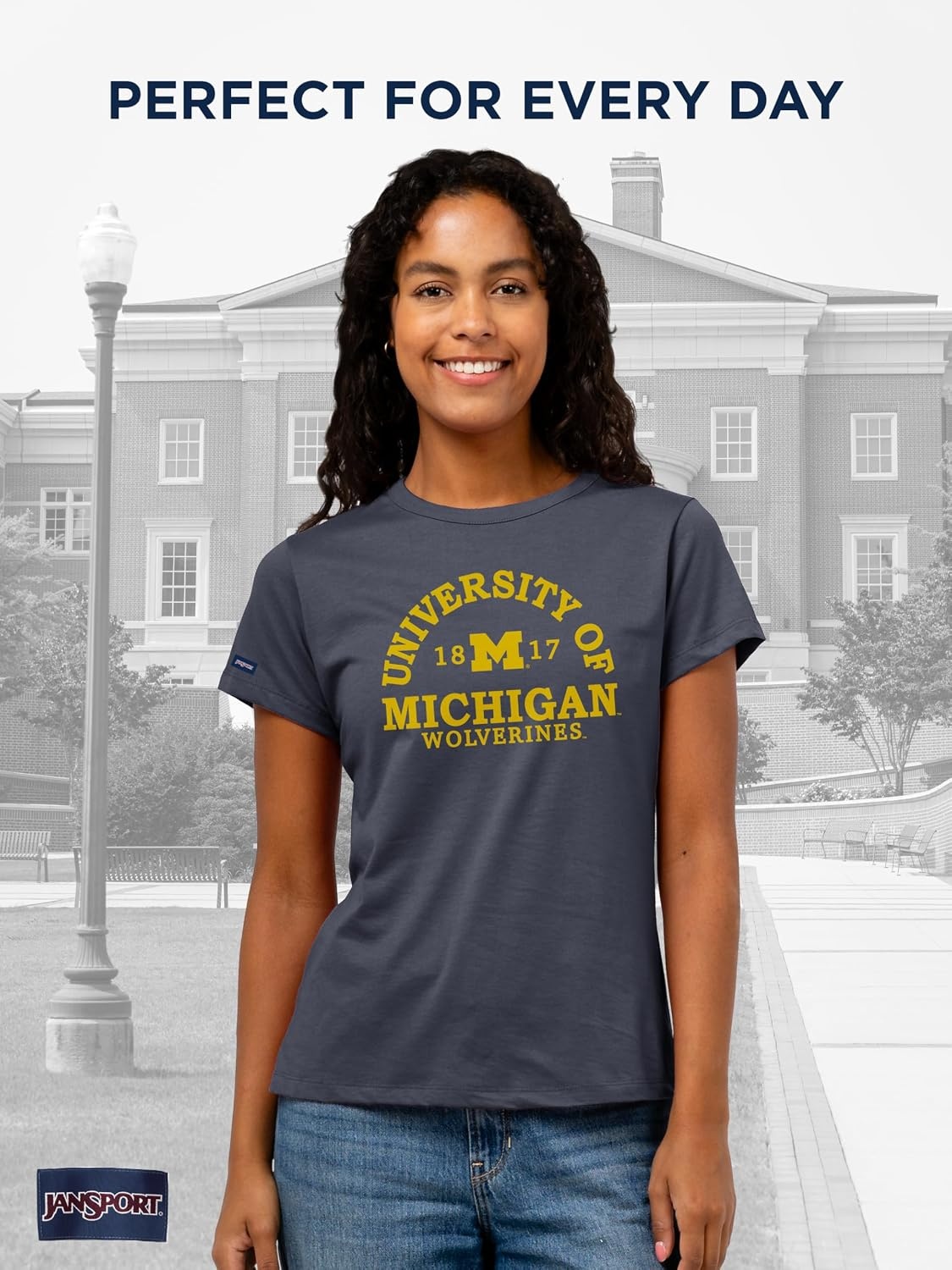 image:imageJanSport NCAA Officially Licensed Graduate Short Sleeve T Shirt for Women Soft amp Breathable CottonPolyester Blend Crewneck T Shirt with Graphic Detailing Everyday University Fan ApparelMichigan Wolverines
