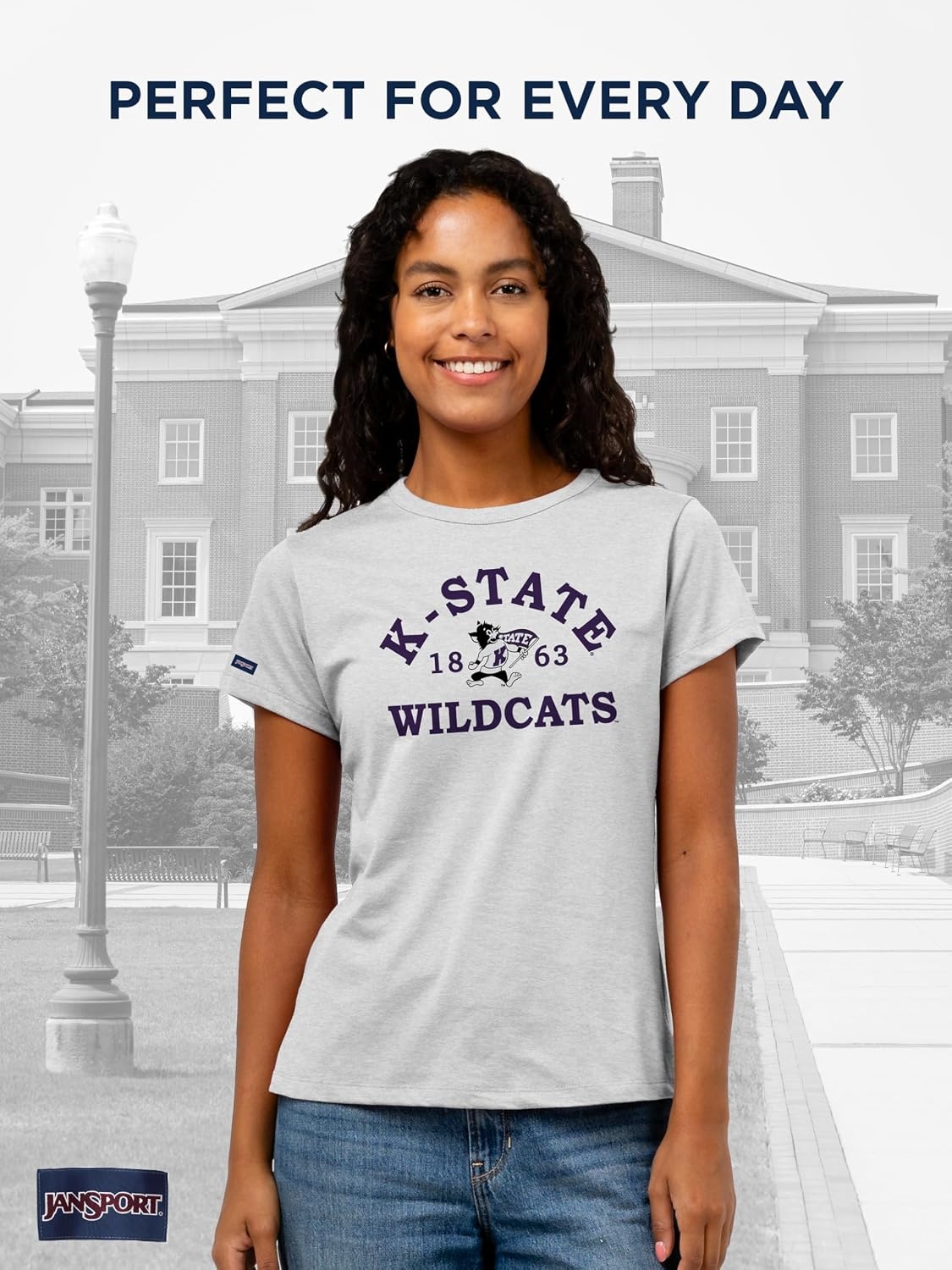 image:imageJanSport NCAA Officially Licensed Graduate Short Sleeve T Shirt for Women Soft amp Breathable CottonPolyester Blend Crewneck T Shirt with Graphic Detailing Everyday University Fan ApparelKansas State Wildcats