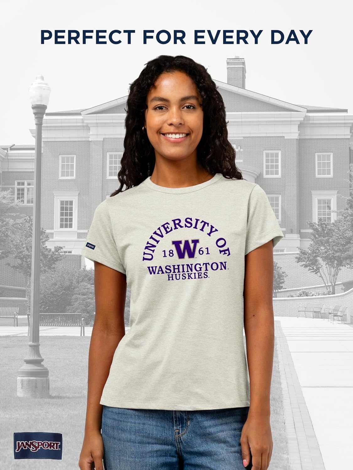 image:imageJanSport NCAA Officially Licensed Graduate Short Sleeve T Shirt for Women Soft amp Breathable CottonPolyester Blend Crewneck T Shirt with Graphic Detailing Everyday University Fan ApparelWashington Huskies