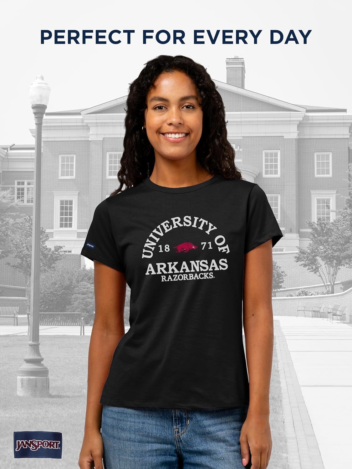 image:imageJanSport NCAA Officially Licensed Graduate Short Sleeve T Shirt for Women Soft amp Breathable CottonPolyester Blend Crewneck T Shirt with Graphic Detailing Everyday University Fan ApparelArkansas Razorbacks