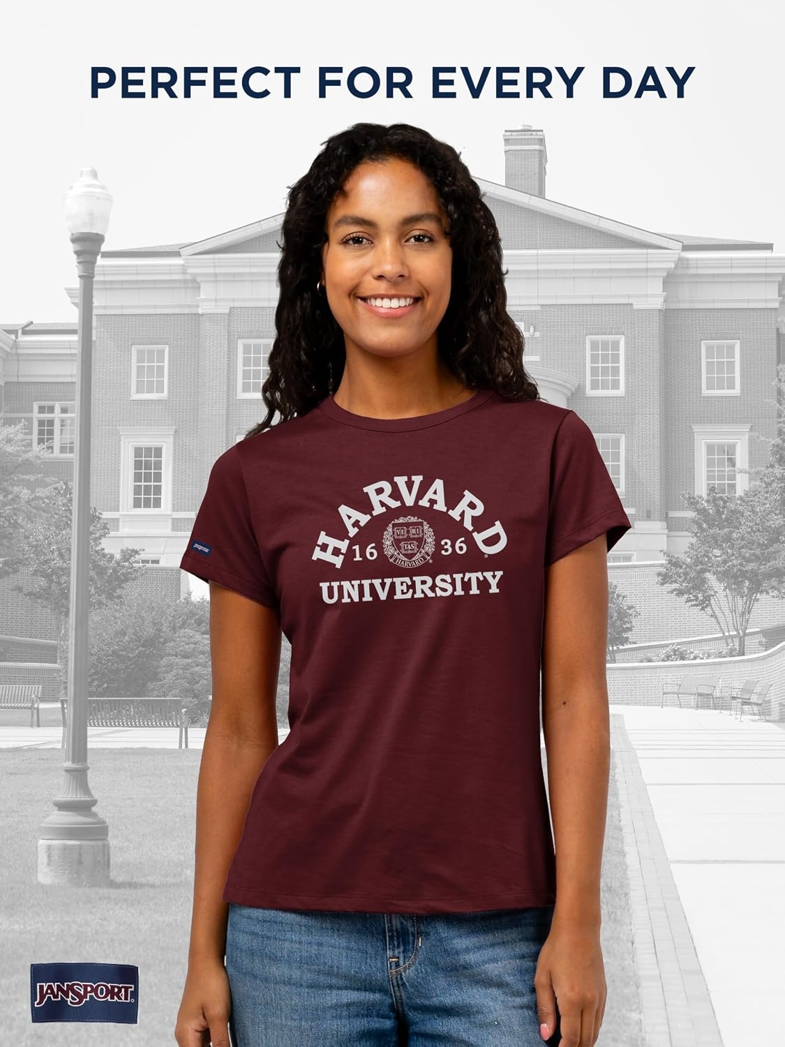 image:imageJanSport NCAA Officially Licensed Graduate Short Sleeve T Shirt for Women Soft amp Breathable CottonPolyester Blend Crewneck T Shirt with Graphic Detailing Everyday University Fan ApparelHarvard Crimson
