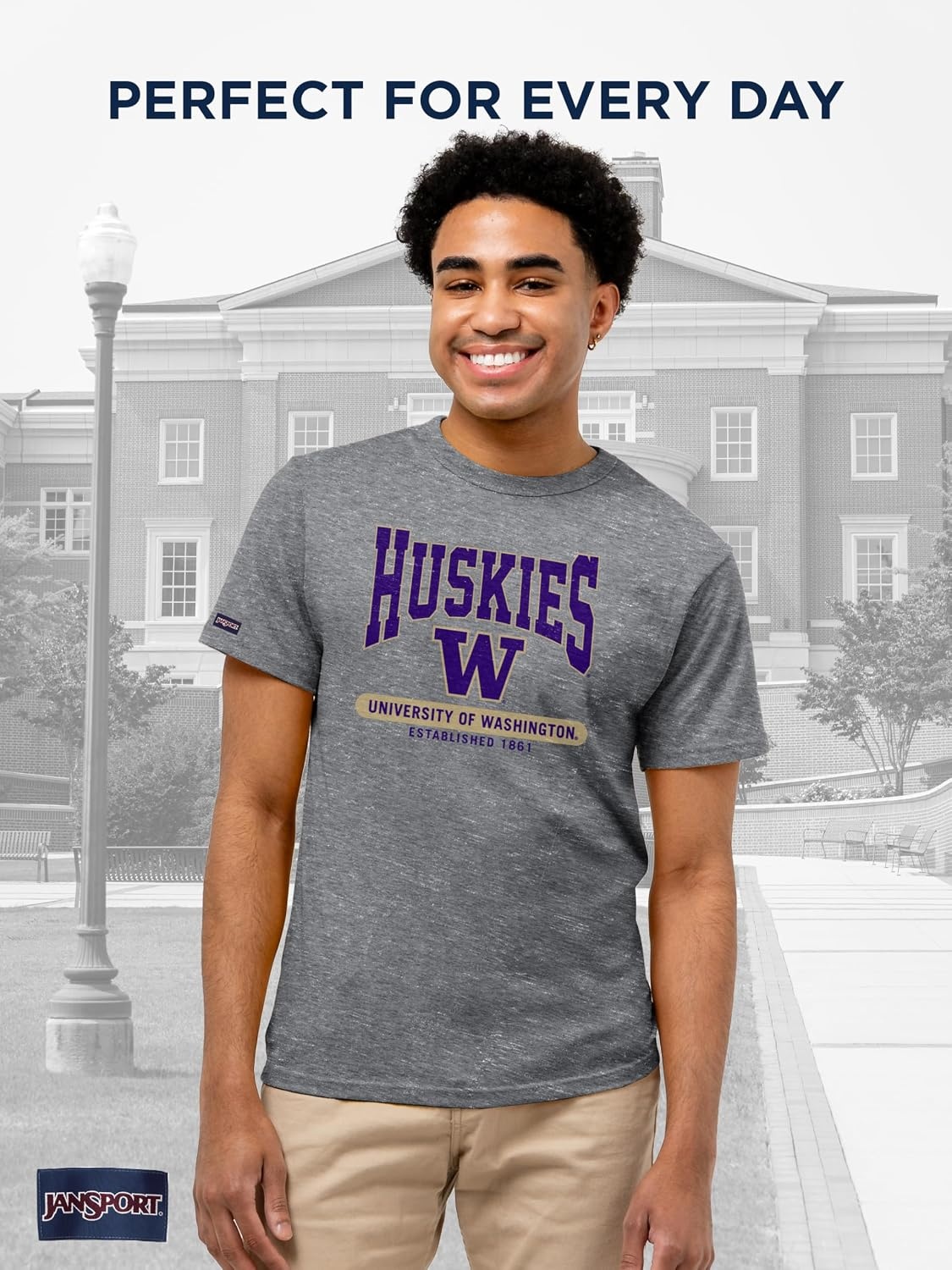 image:imageJanSport NCAA Officially Licensed Pregame Short Sleeve T Shirt for Men Soft amp Breathable Triblend Crewneck T ShirtWashington Huskies