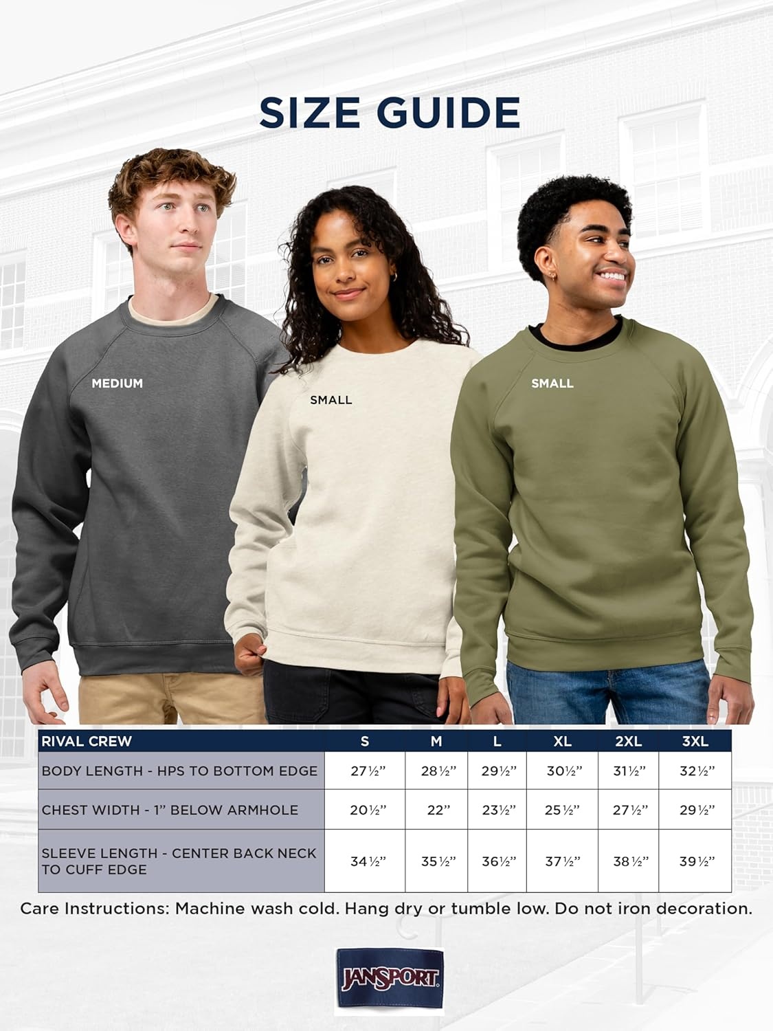image:imageJanSport NCAA Officially Licensed Rival Crew Sweatshirt Long Sleeve Graphic Pullover for Men Women CottonPolyester BlendDartmouth Big Green