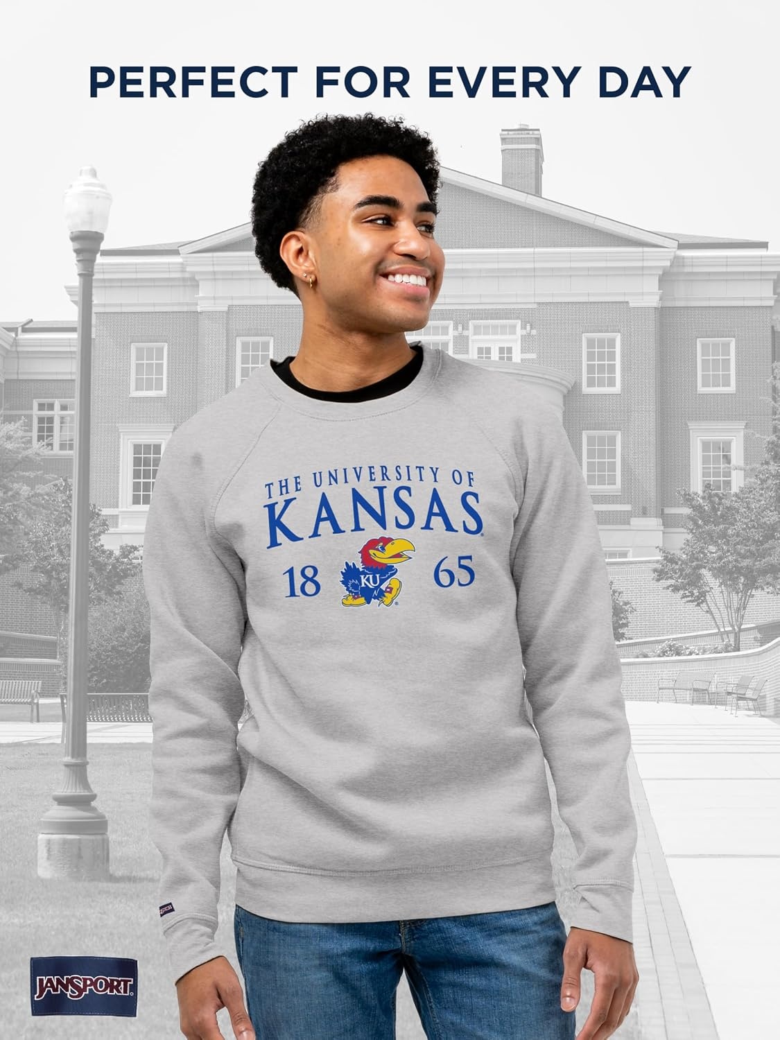 image:imageJanSport NCAA Officially Licensed Rival Crew Sweatshirt Long Sleeve Graphic Pullover for Men Women CottonPolyester BlendKansas Jayhawks