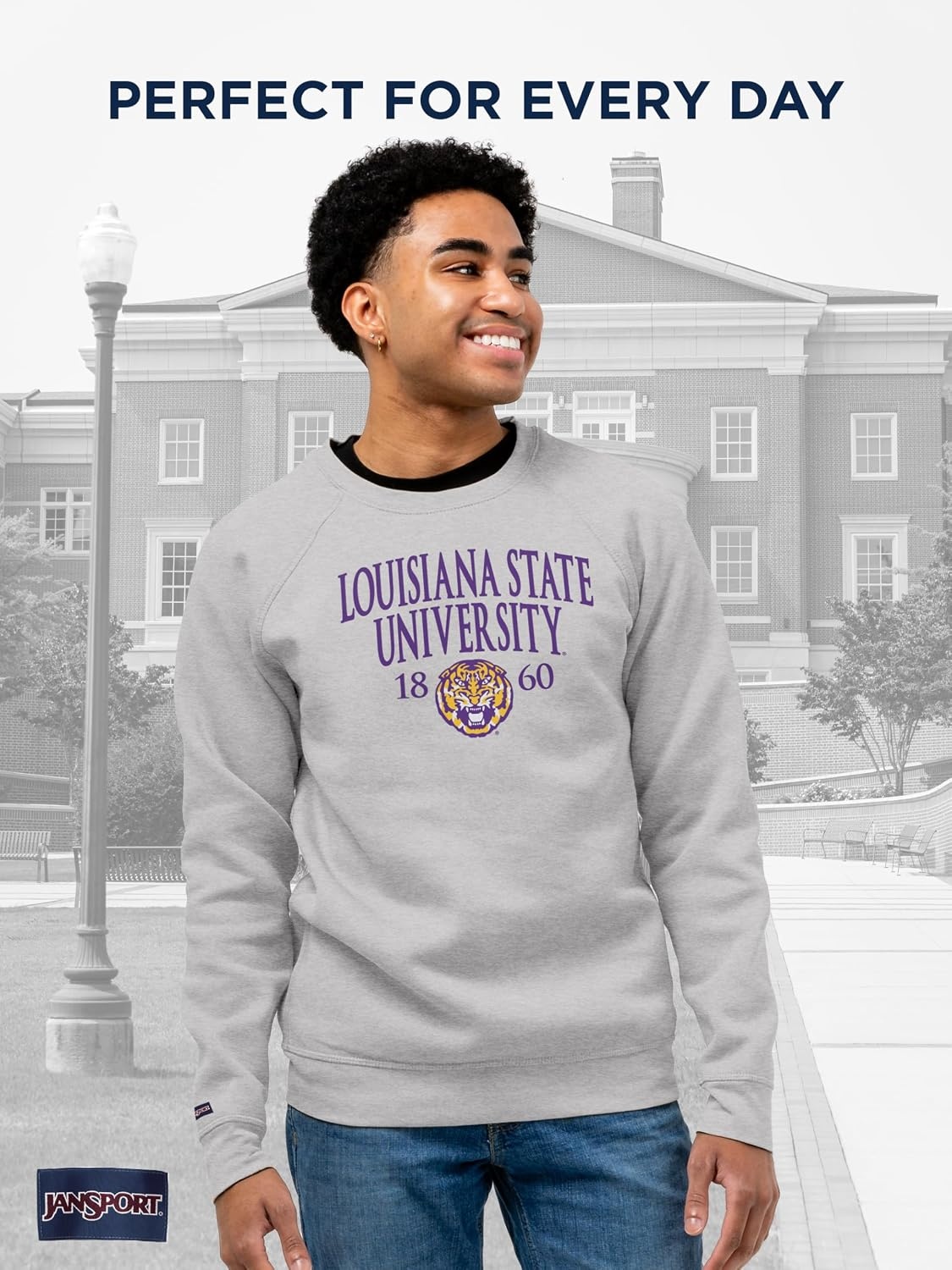 image:imageJanSport NCAA Officially Licensed Rival Crew Sweatshirt Long Sleeve Graphic Pullover for Men Women CottonPolyester BlendLSU Tigers