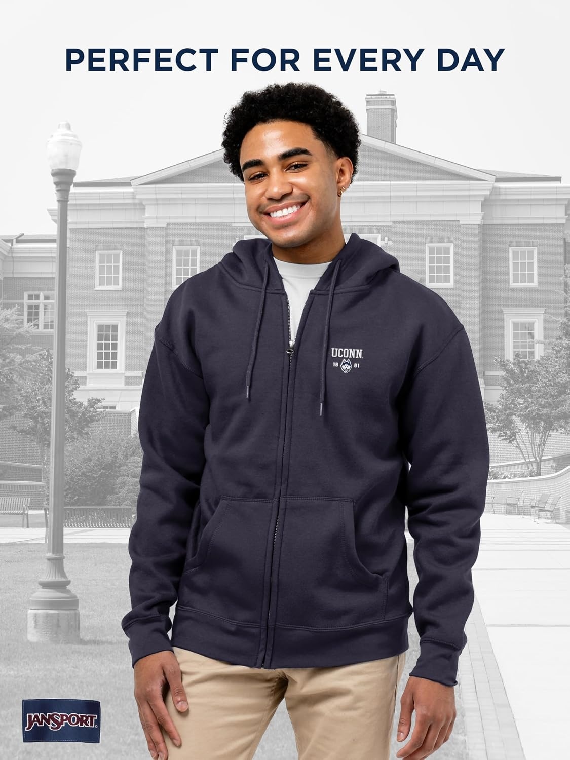 image:imageJanSport NCAA Officially Licensed Rival Full Zip Hoodie Long Sleeve Unisex Sweatshirt DoubleLayered Fleece HoodConnecticut Huskies