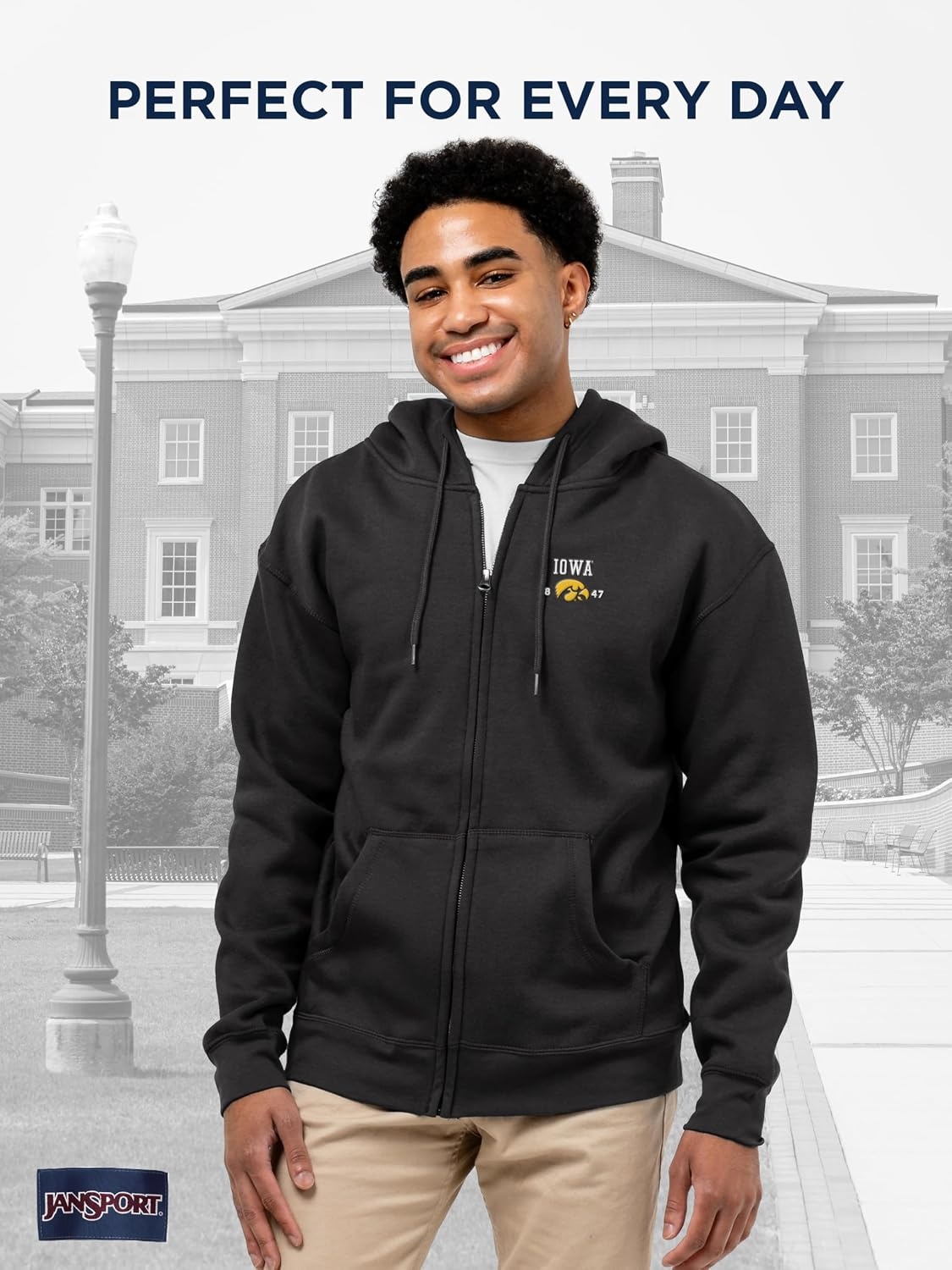 image:imageJanSport NCAA Officially Licensed Rival Full Zip Hoodie Long Sleeve Unisex Sweatshirt DoubleLayered Fleece HoodIowa Hawkeyes