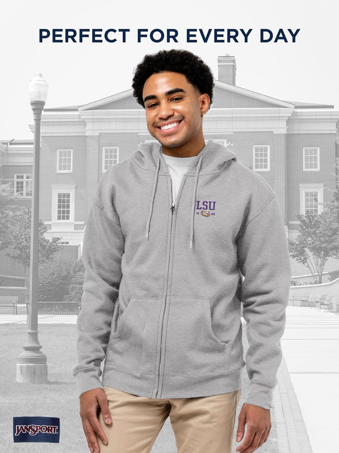 image:imageJanSport NCAA Officially Licensed Rival Full Zip Hoodie Long Sleeve Unisex Sweatshirt DoubleLayered Fleece HoodLSU Tigers