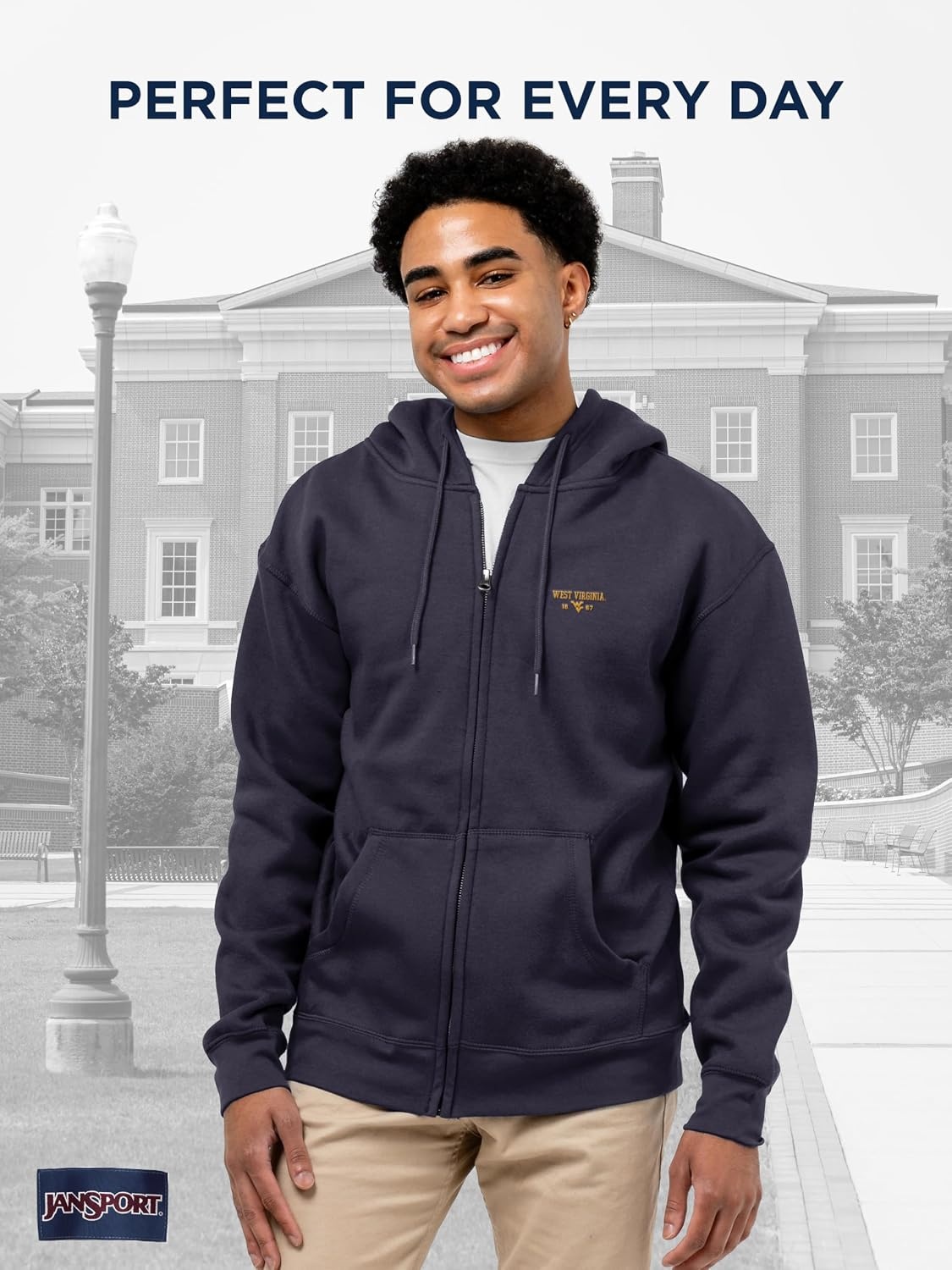 image:imageJanSport NCAA Officially Licensed Rival Full Zip Hoodie Long Sleeve Unisex Sweatshirt DoubleLayered Fleece HoodWest Virginia Mountaineers