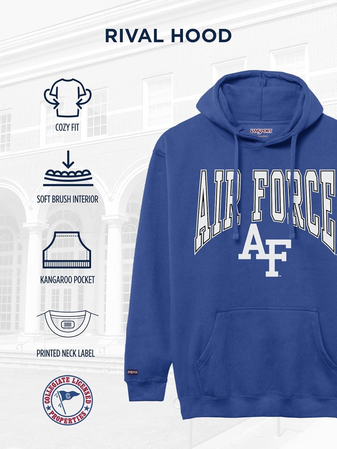 image:imageJanSport NCAA Officially Licensed Rival Hoodie Long Sleeve Unisex Sweatshirt CottonPolyester Blend DoubleLayered HoodAir Force Falcons