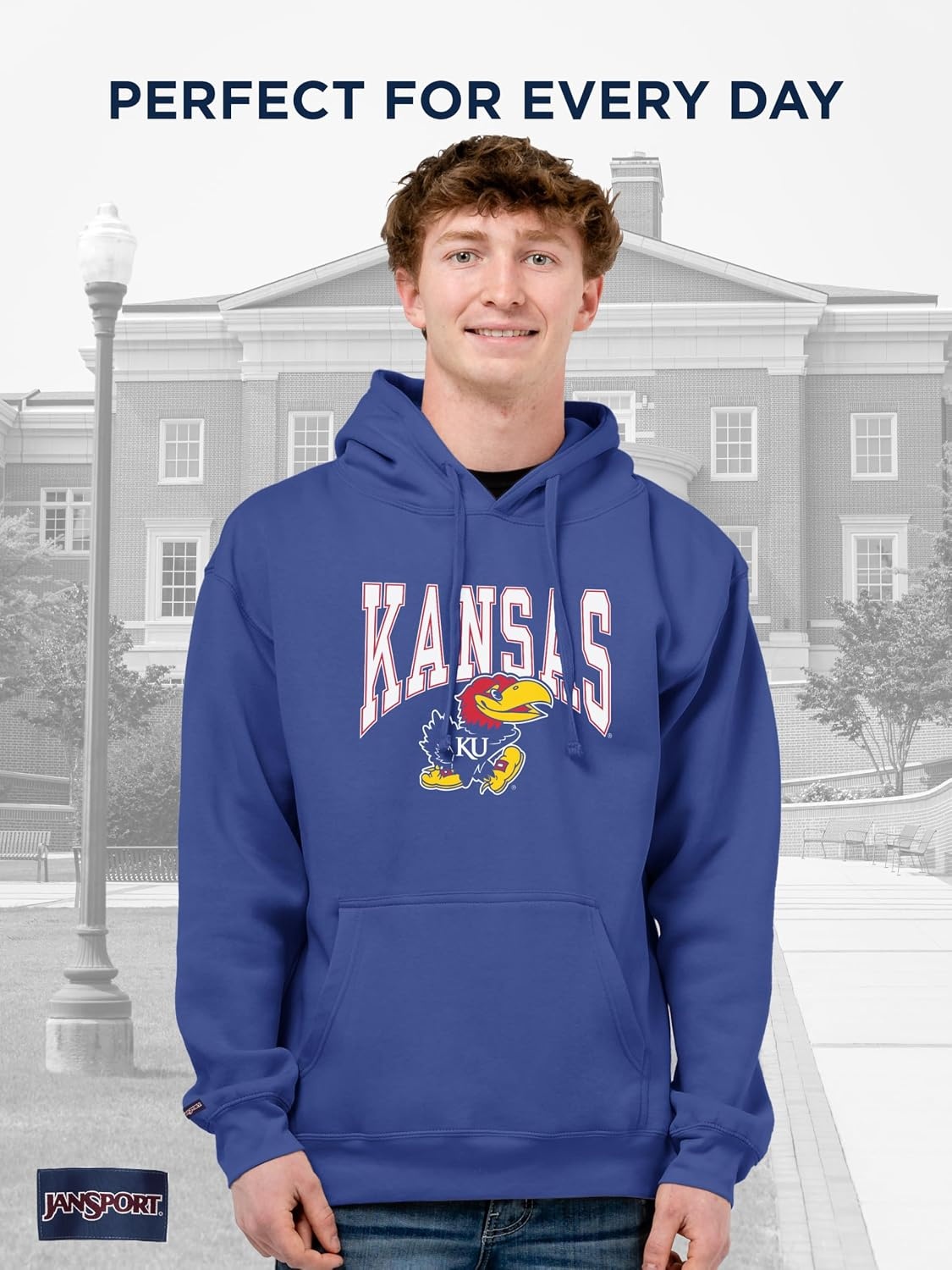 image:imageJanSport NCAA Officially Licensed Rival Hoodie Long Sleeve Unisex Sweatshirt CottonPolyester Blend DoubleLayered HoodKansas Jayhawks