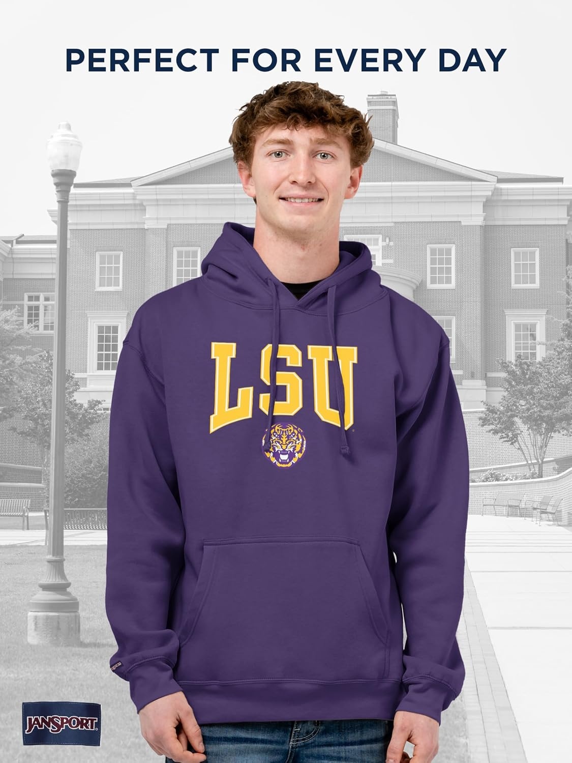 image:imageJanSport NCAA Officially Licensed Rival Hoodie Long Sleeve Unisex Sweatshirt CottonPolyester Blend DoubleLayered HoodLsu Tigers