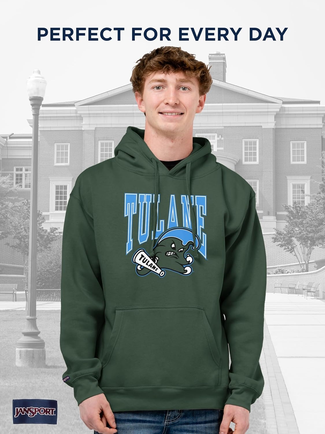 image:imageJanSport NCAA Officially Licensed Rival Hoodie Long Sleeve Unisex Sweatshirt CottonPolyester Blend DoubleLayered HoodTulane Green Wave
