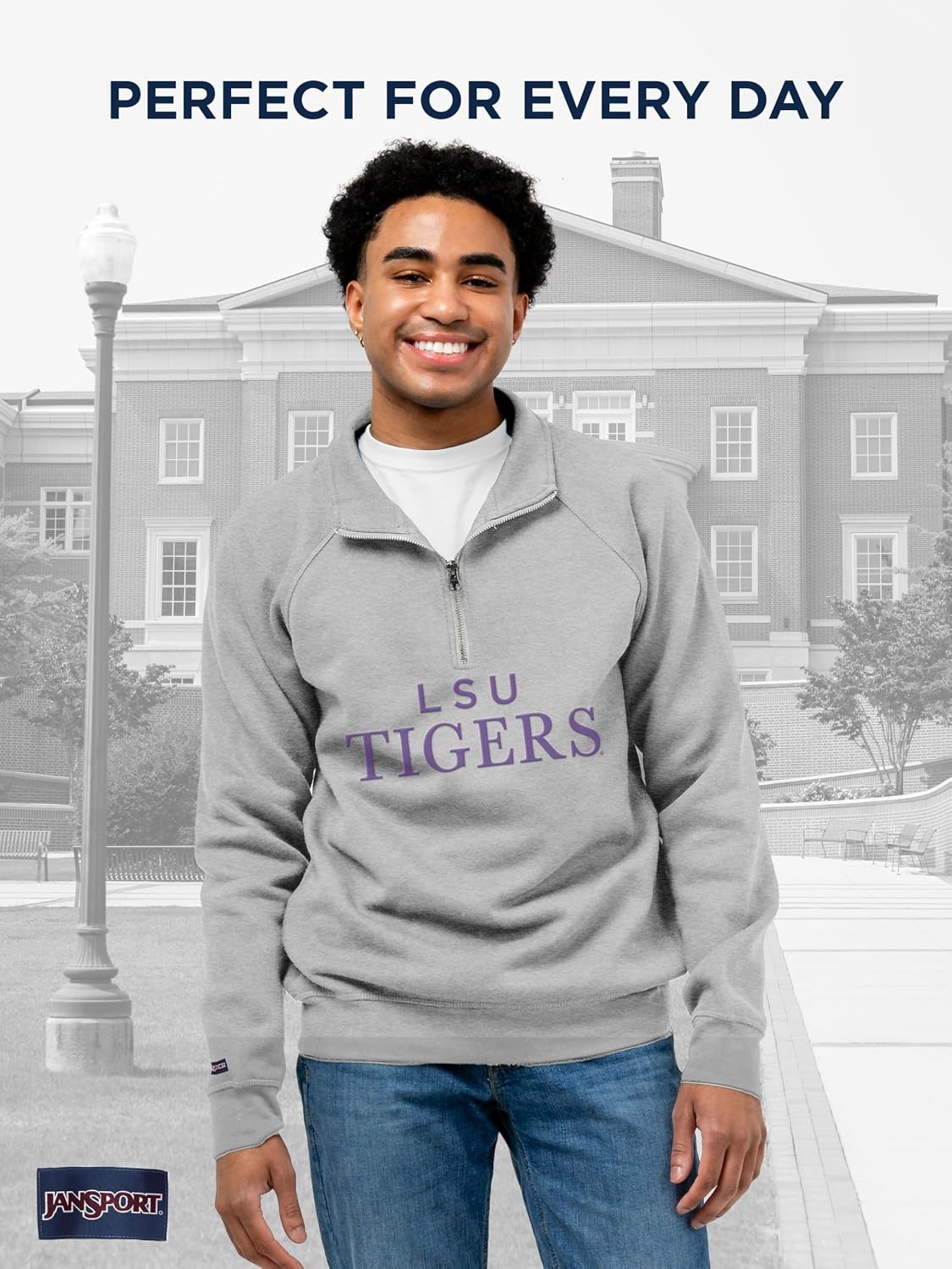 image:imageJanSport NCAA Officially Licensed Rival Quarter Zip Sweatshirt Long Sleeve Unisex CottonPolyester Blend StandUp CollarLSU Tigers