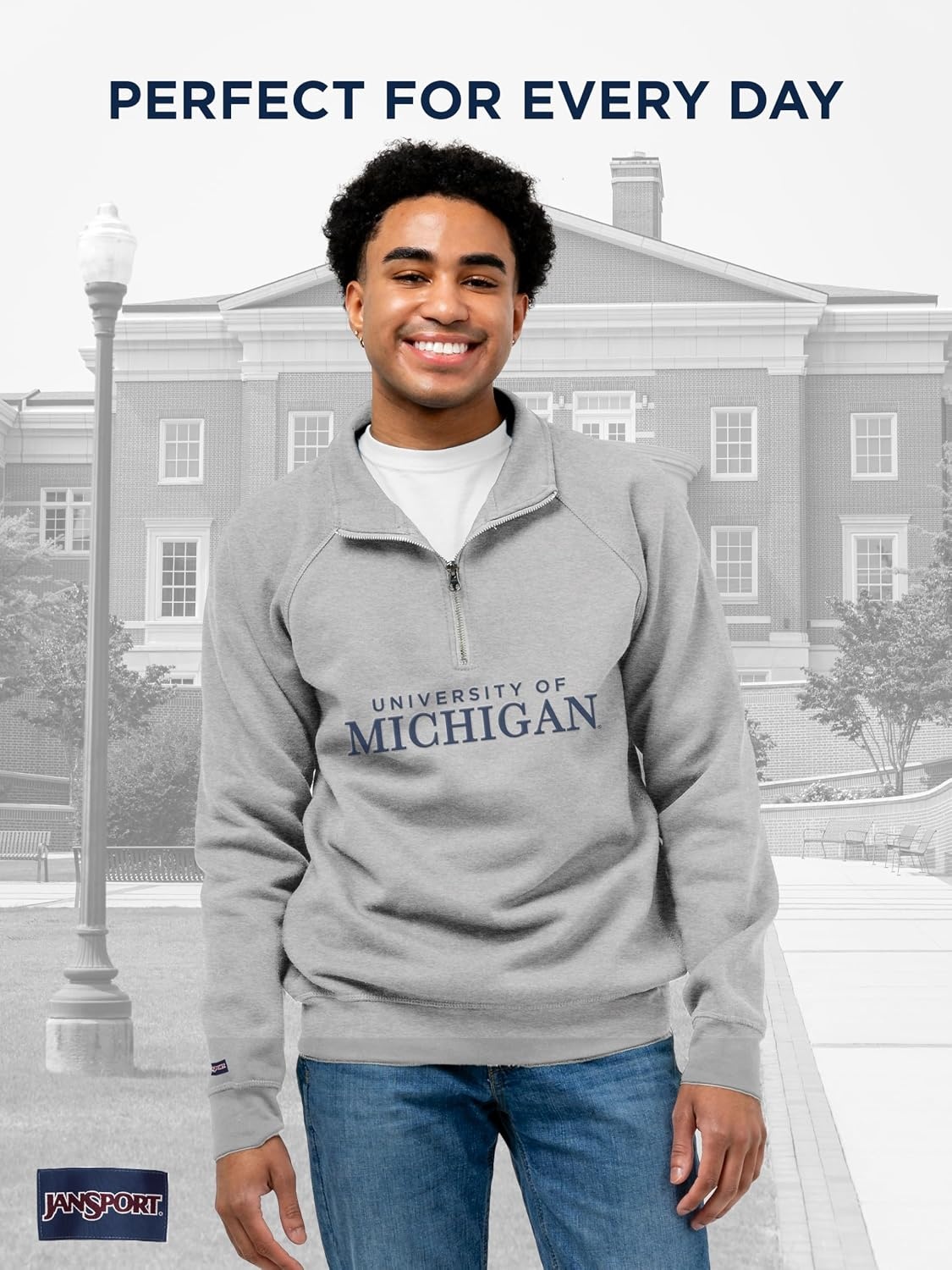 image:imageJanSport NCAA Officially Licensed Rival Quarter Zip Sweatshirt Long Sleeve Unisex CottonPolyester Blend StandUp CollarMichigan Wolverines