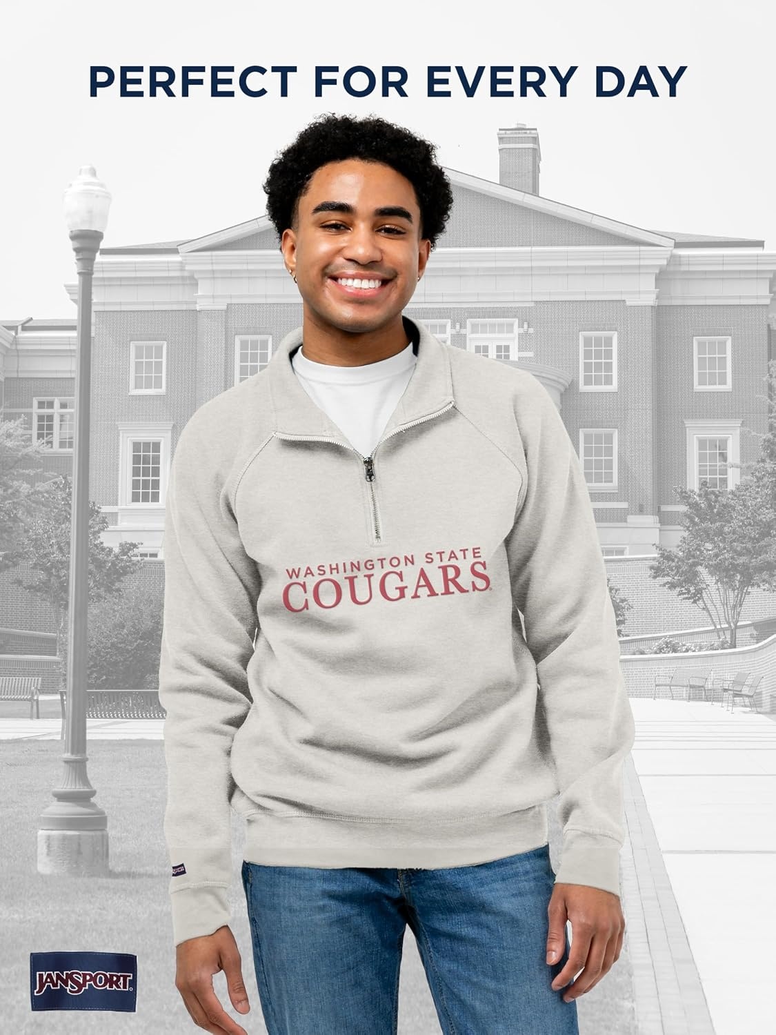 image:imageJanSport NCAA Officially Licensed Rival Quarter Zip Sweatshirt Long Sleeve Unisex CottonPolyester Blend StandUp CollarWashington State Cougars