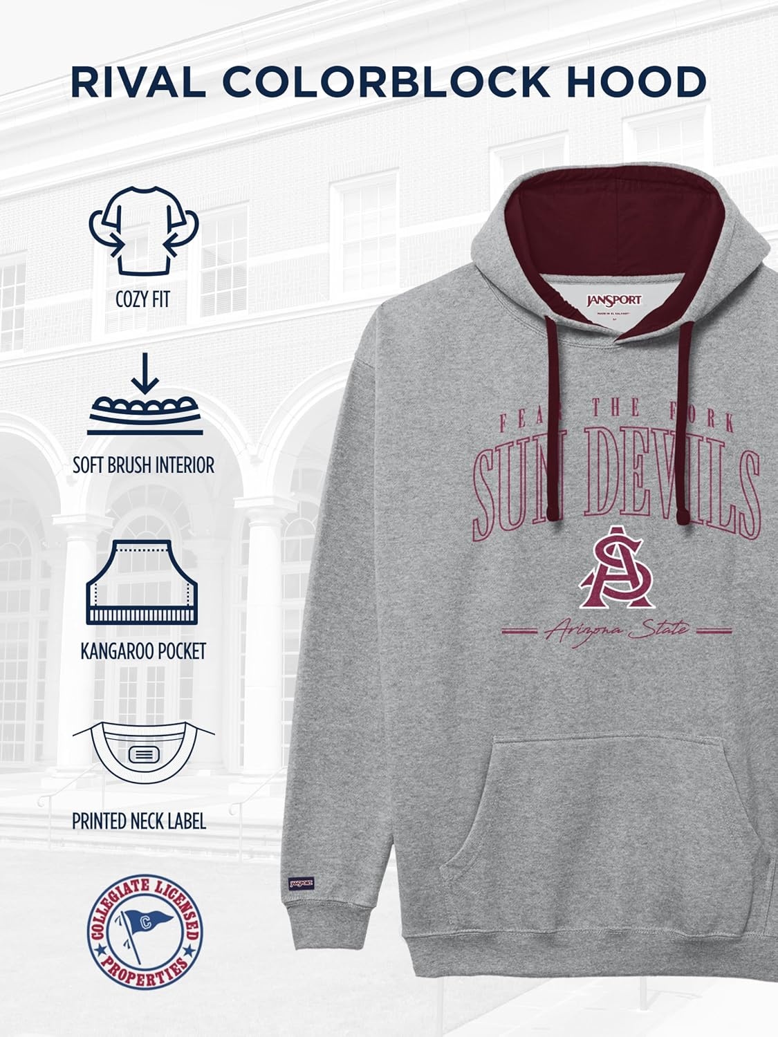 image:imageJanSport NCAA unisexadult Rival Colorblock HoodTeam Color