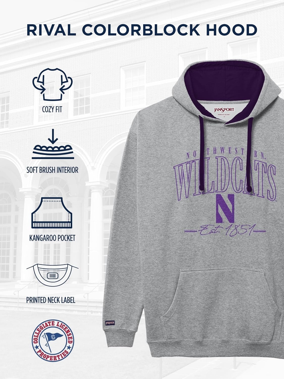 image:imageJanSport NCAA unisexadult Rival Colorblock HoodTeam Color