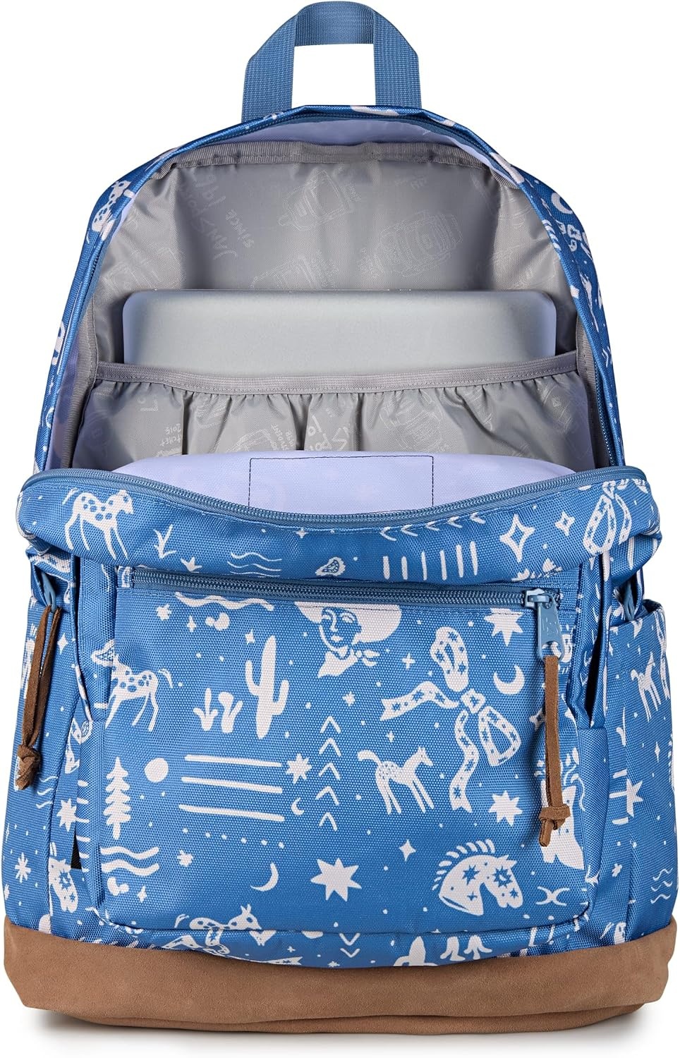 image:imageJanSport Right Pack Backpack Durable Daypack with Padded 15 Laptop Sleeve Spacious Main Compartment amp Integrated Water Bottle Pocket Animal IllusionYeehaw and Horses Elemental BlueCream