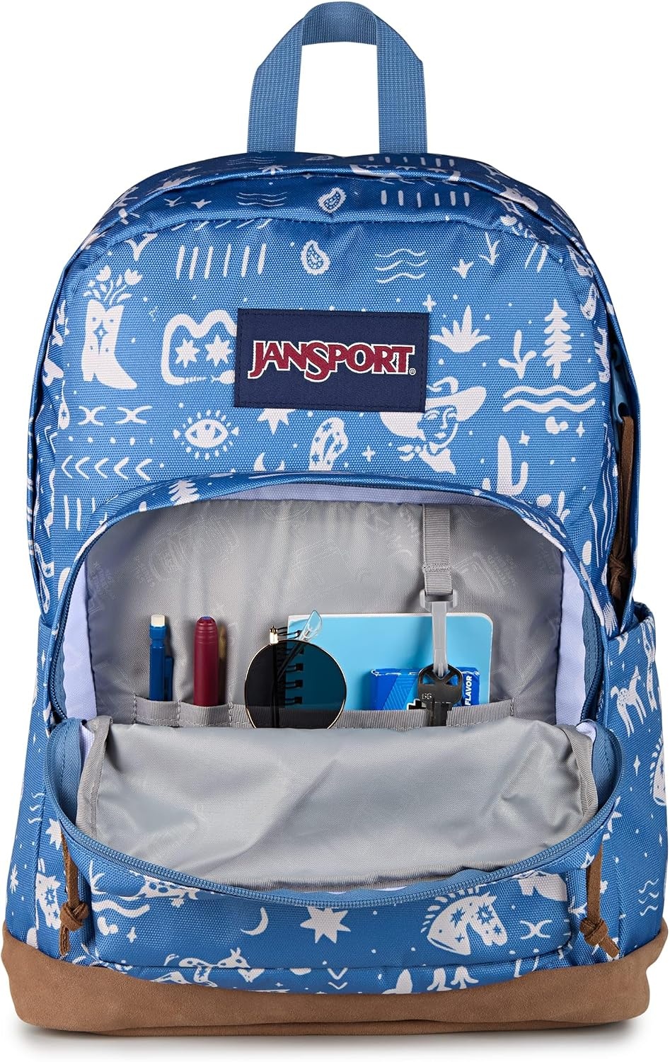 image:imageJanSport Right Pack Backpack Durable Daypack with Padded 15 Laptop Sleeve Spacious Main Compartment amp Integrated Water Bottle Pocket Animal IllusionYeehaw and Horses Elemental BlueCream