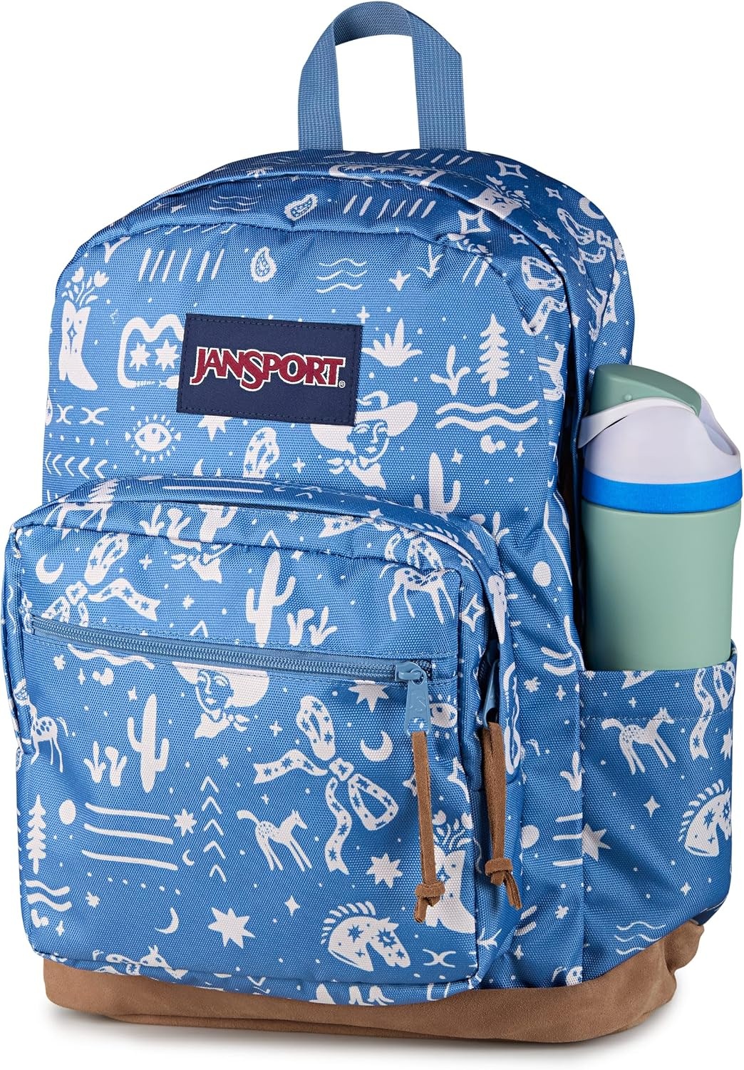 image:imageJanSport Right Pack Backpack Durable Daypack with Padded 15 Laptop Sleeve Spacious Main Compartment amp Integrated Water Bottle Pocket Animal IllusionYeehaw and Horses Elemental BlueCream