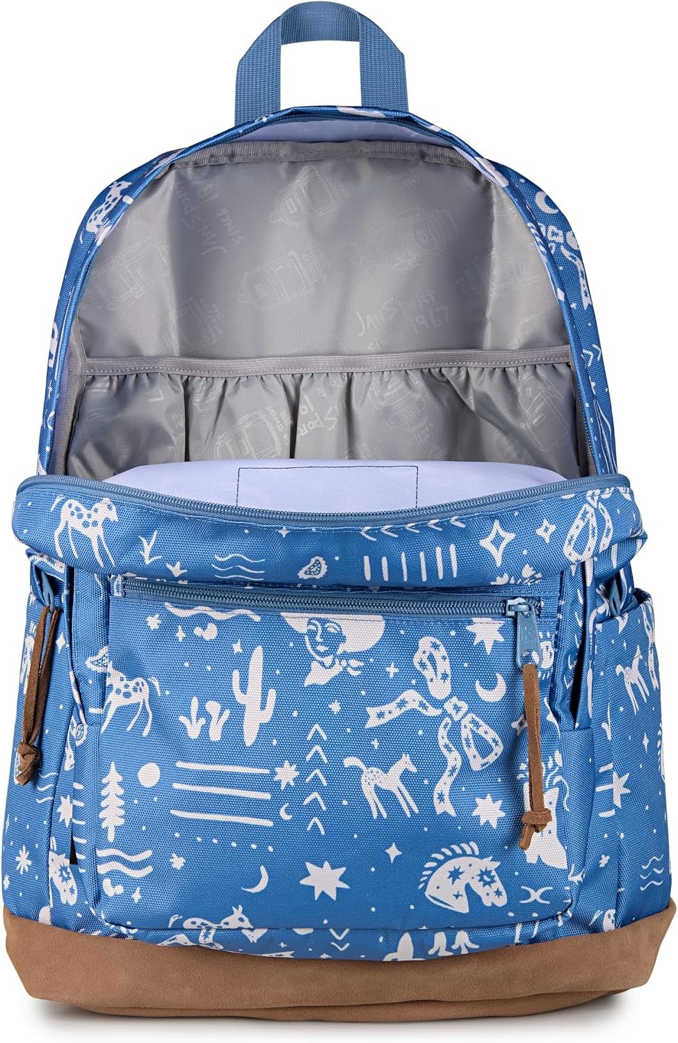 image:imageJanSport Right Pack Backpack Durable Daypack with Padded 15 Laptop Sleeve Spacious Main Compartment amp Integrated Water Bottle Pocket Animal IllusionYeehaw and Horses Elemental BlueCream
