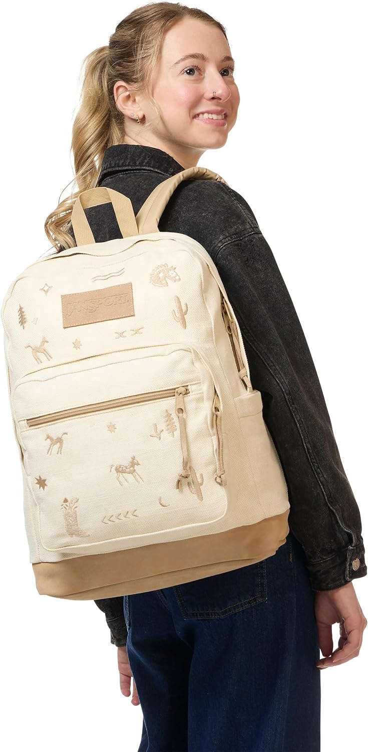 image:imageJanSport Right Pack Expressions Backpack Travel Work or Laptop Bag Coconut CorduroyYehaw and Horses Emb Tan