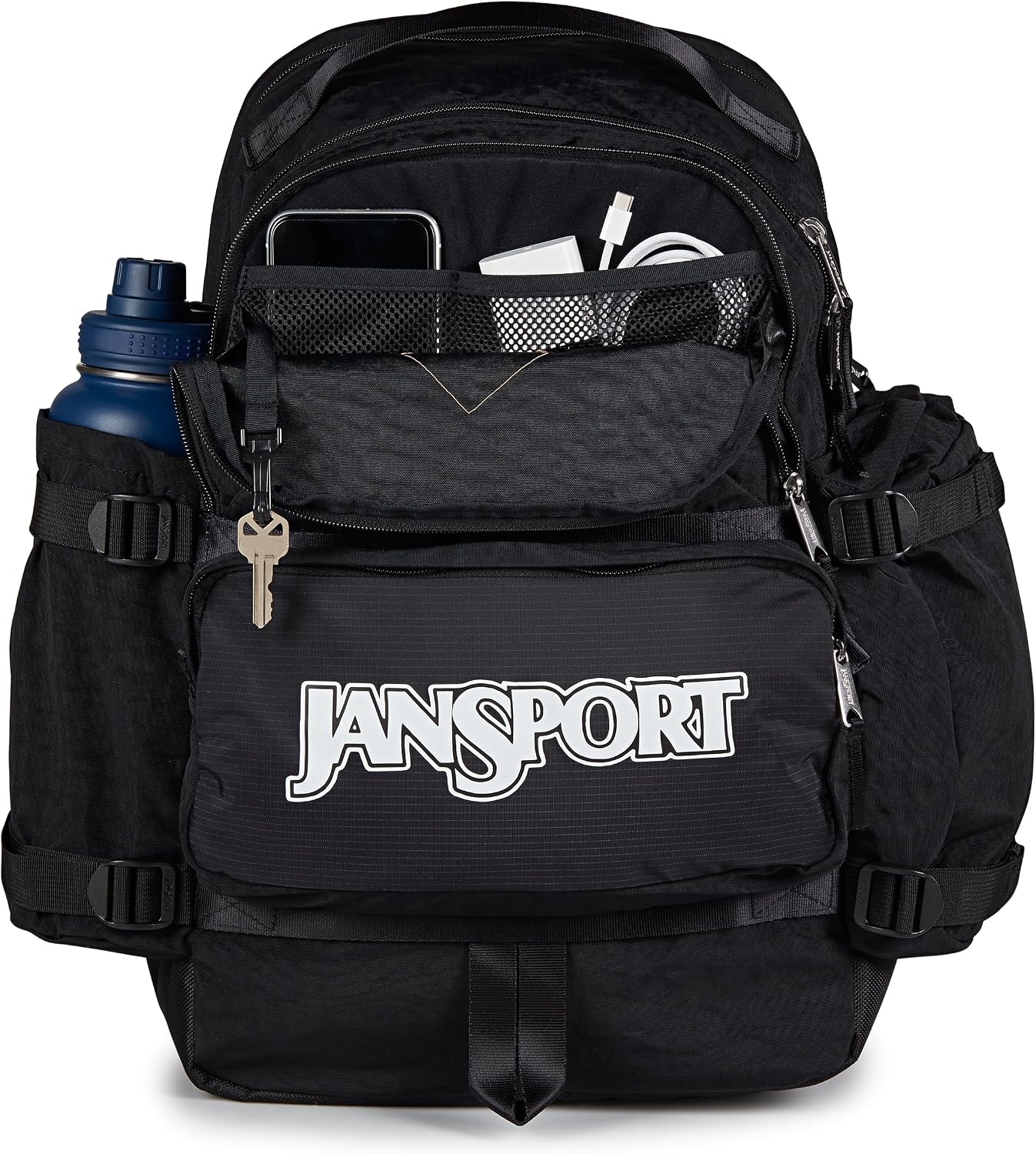image:imageJanSport Seattle Pack Durable Backpack with Main Compartment Dual Water Bottle Pockets Lined Laptop Sleeve BlackBlack