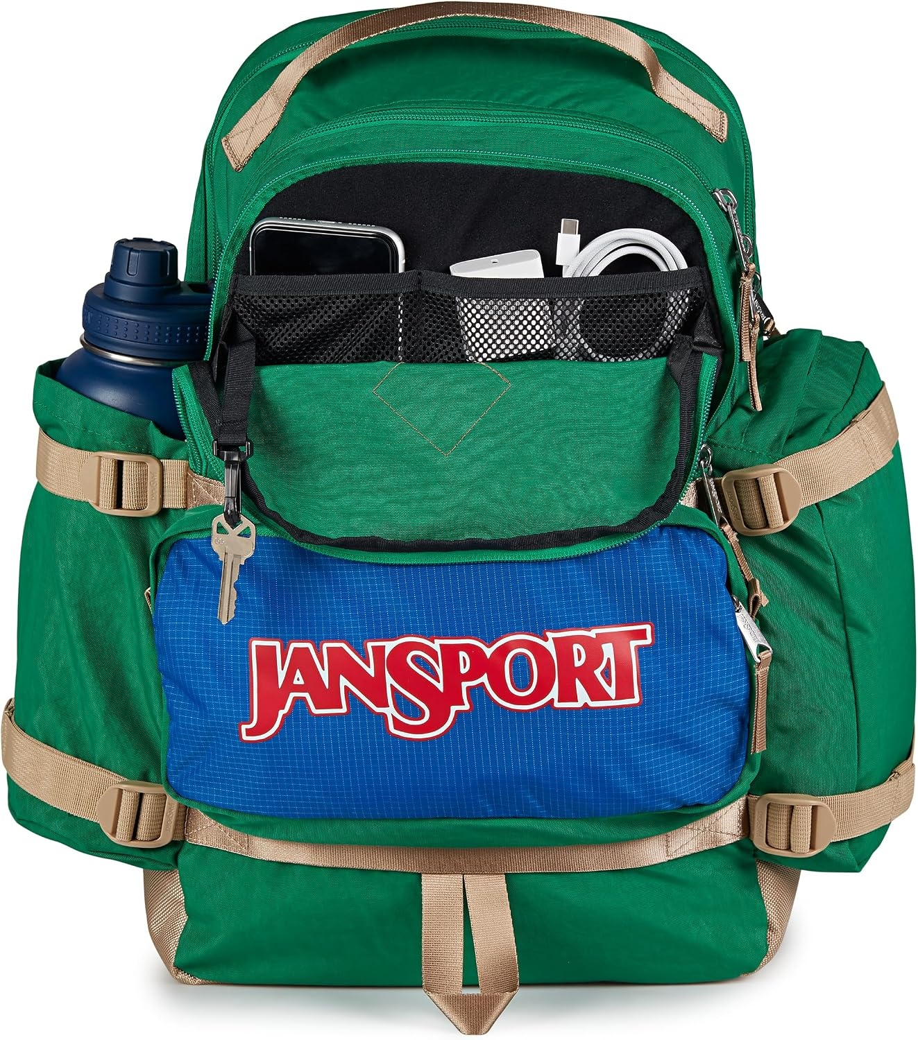 image:imageJanSport Seattle Pack Durable Backpack with Main Compartment Dual Water Bottle Pockets Lined Laptop Sleeve BlackJelly Kelly
