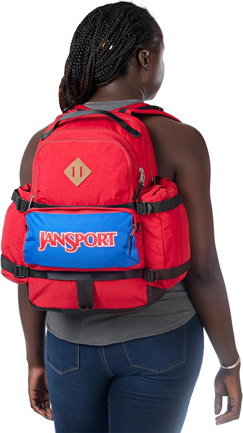 image:imageJanSport Seattle Pack Durable Backpack with Main Compartment Dual Water Bottle Pockets Lined Laptop Sleeve BlackRed Tape