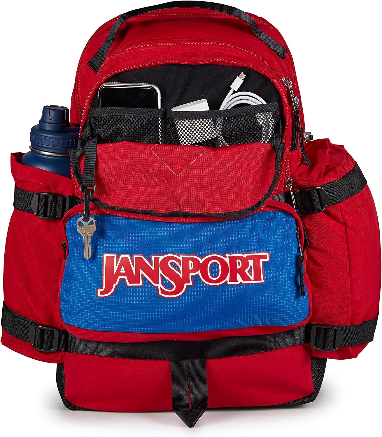 image:imageJanSport Seattle Pack Durable Backpack with Main Compartment Dual Water Bottle Pockets Lined Laptop Sleeve BlackRed Tape