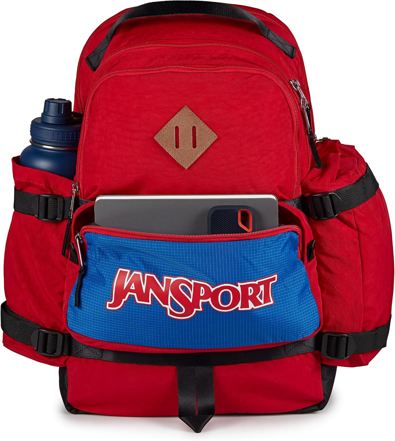 image:imageJanSport Seattle Pack Durable Backpack with Main Compartment Dual Water Bottle Pockets Lined Laptop Sleeve BlackRed Tape