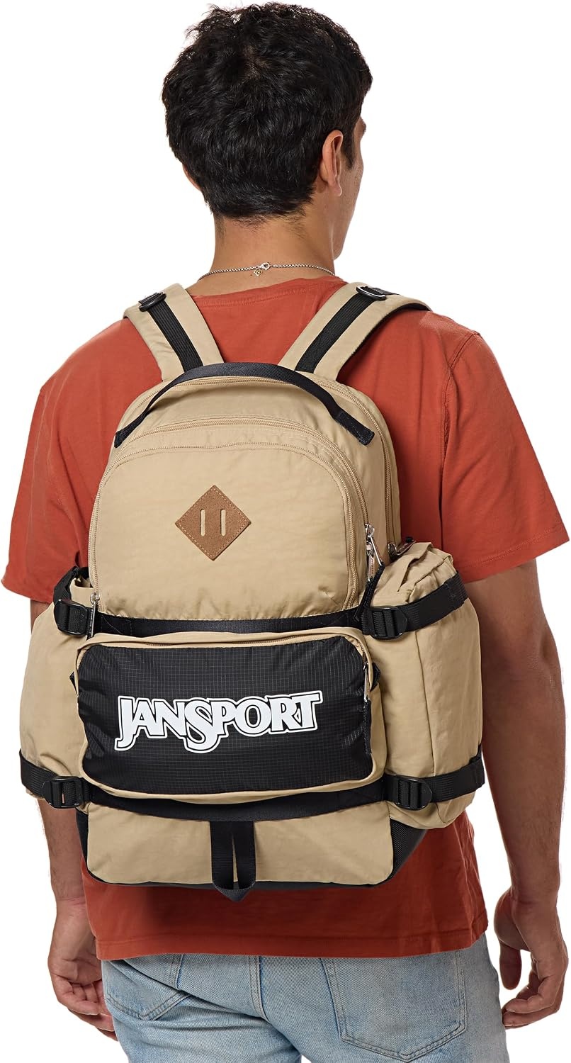 image:imageJanSport Seattle Pack Durable Backpack with Main Compartment Dual Water Bottle Pockets Lined Laptop Sleeve BlackTravertine