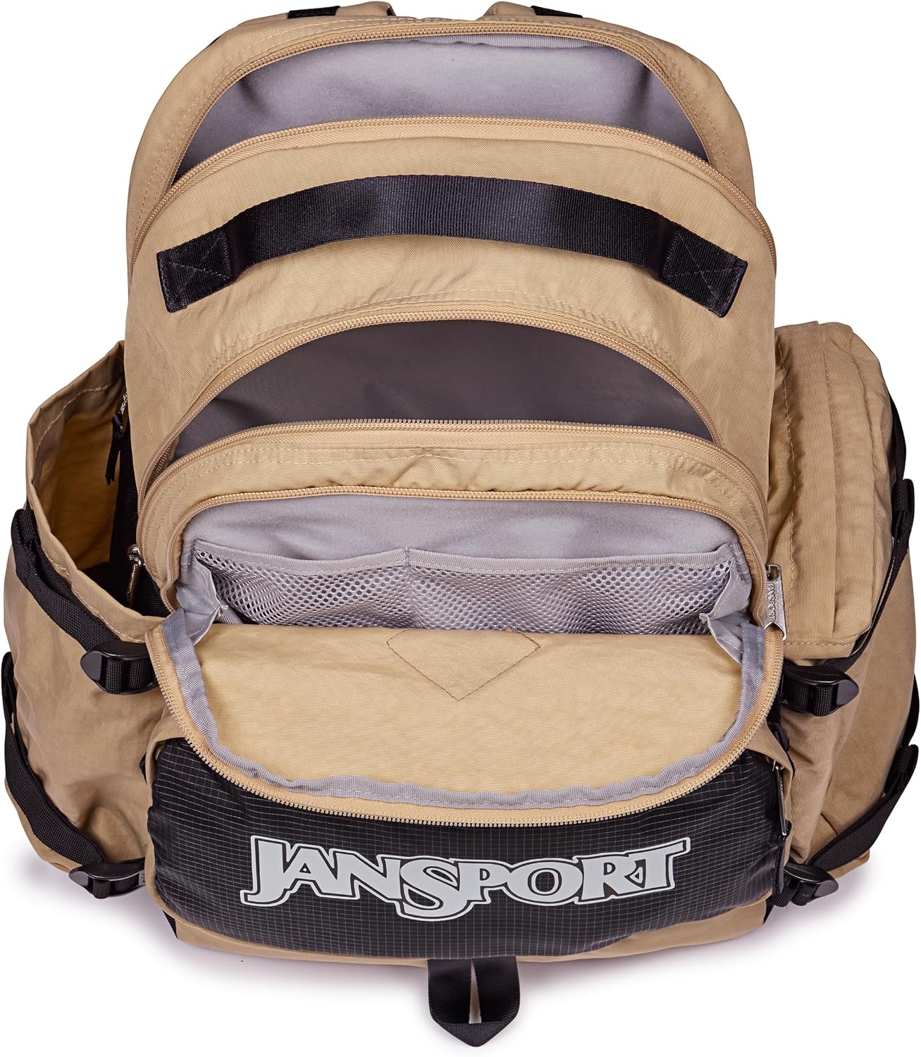 image:imageJanSport Seattle Pack Durable Backpack with Main Compartment Dual Water Bottle Pockets Lined Laptop Sleeve BlackTravertine
