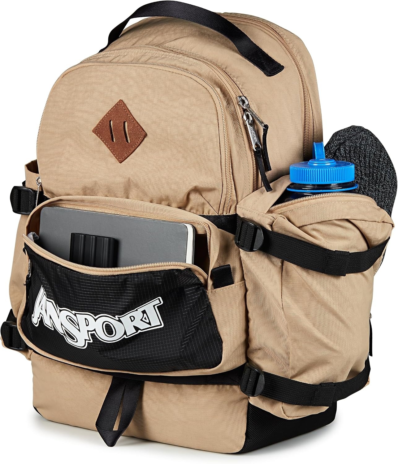 image:imageJanSport Seattle Pack Durable Backpack with Main Compartment Dual Water Bottle Pockets Lined Laptop Sleeve BlackTravertine