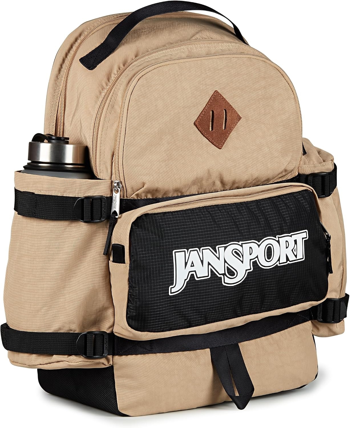 image:imageJanSport Seattle Pack Durable Backpack with Main Compartment Dual Water Bottle Pockets Lined Laptop Sleeve BlackTravertine