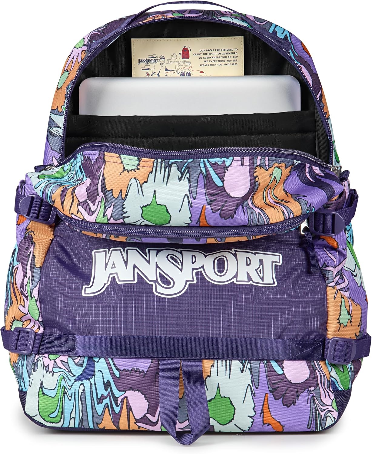image:imageJanSport Small Seattle Pack Compact Backpack with Main Compartment Dual Water Bottle Pockets and Padded Sleeve for 15Inch Laptop BlackMelted Blooms Yellow