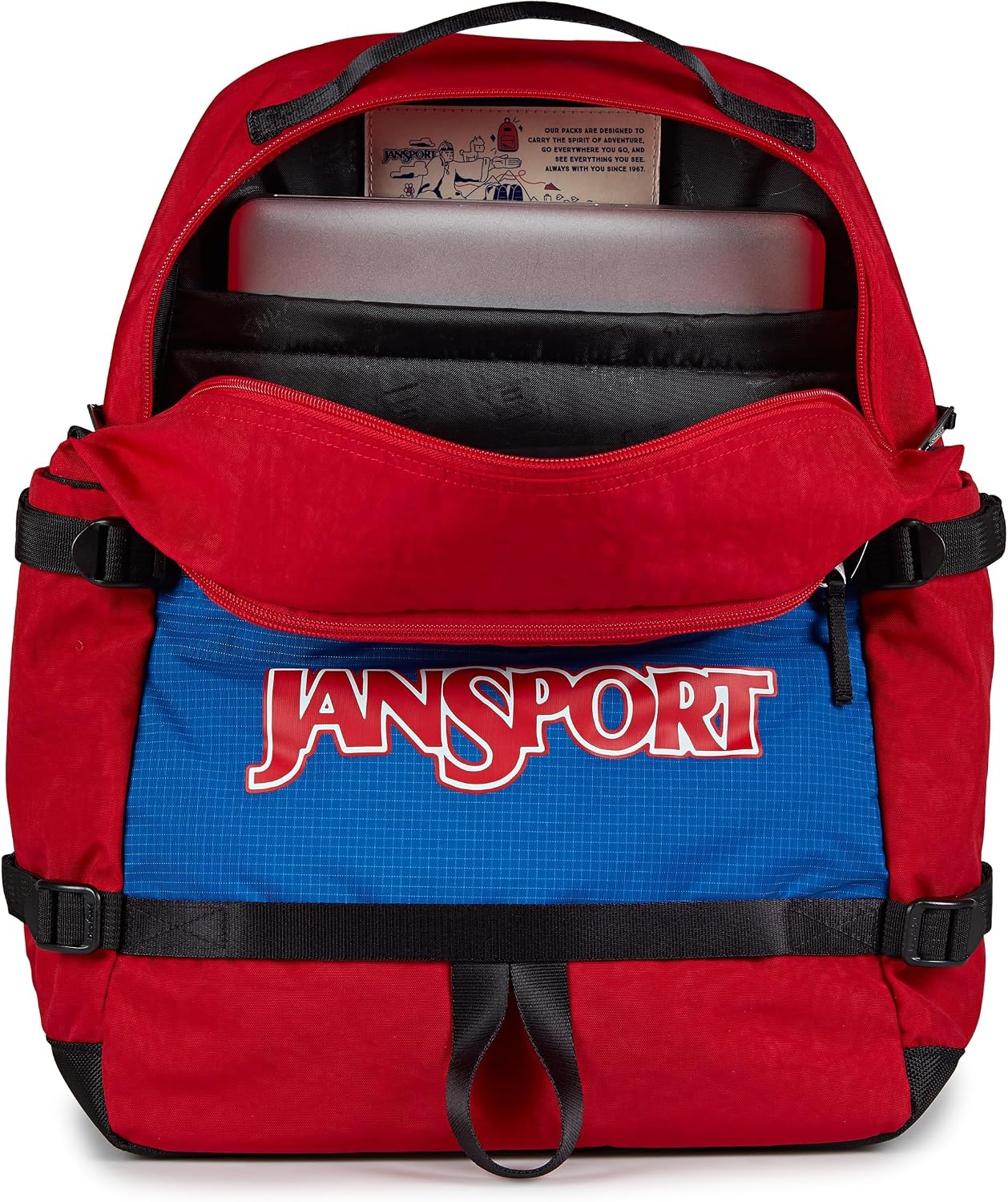image:imageJanSport Small Seattle Pack Compact Backpack with Main Compartment Dual Water Bottle Pockets and Padded Sleeve for 15Inch Laptop BlackRed Tape