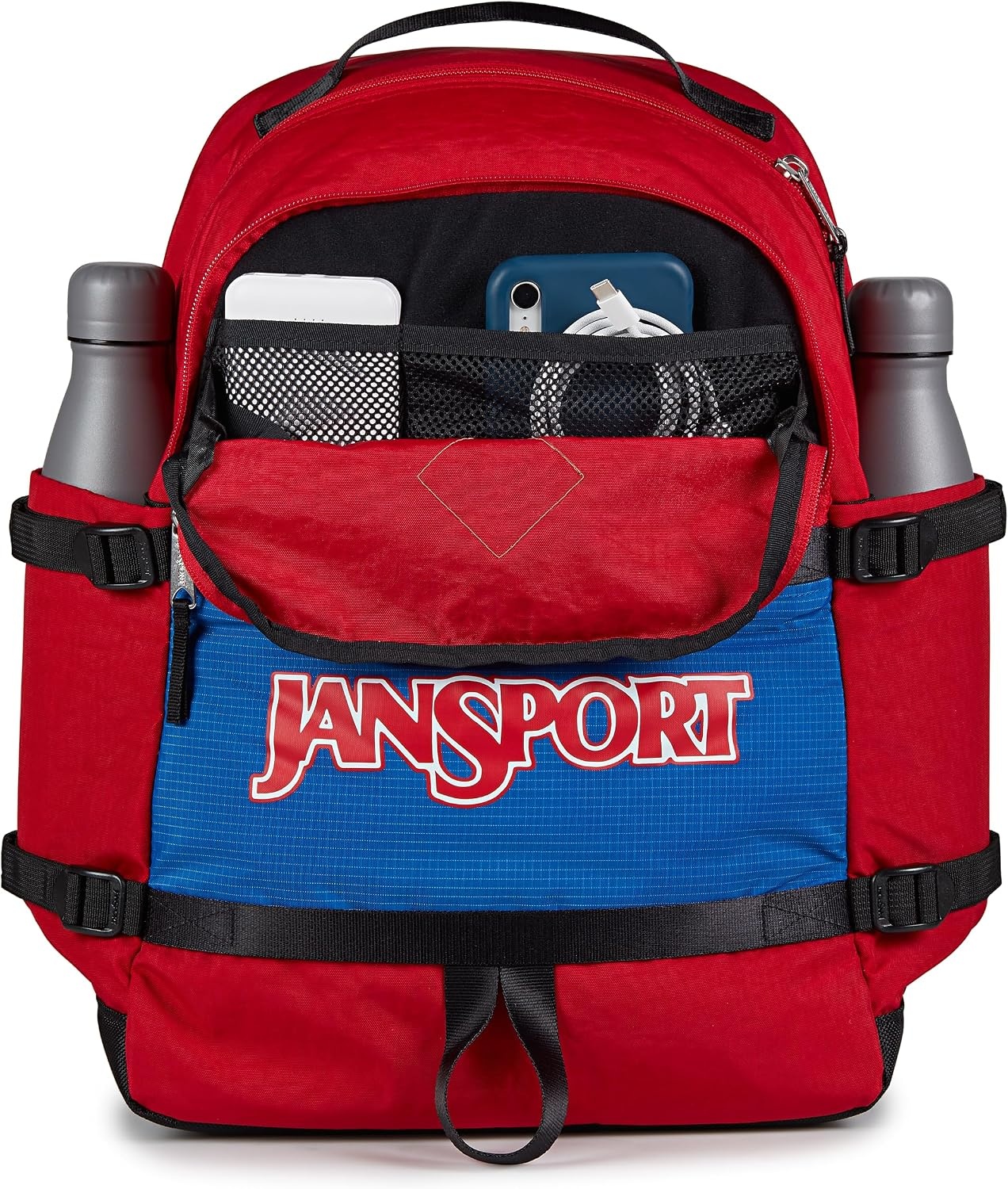 image:imageJanSport Small Seattle Pack Compact Backpack with Main Compartment Dual Water Bottle Pockets and Padded Sleeve for 15Inch Laptop BlackRed Tape