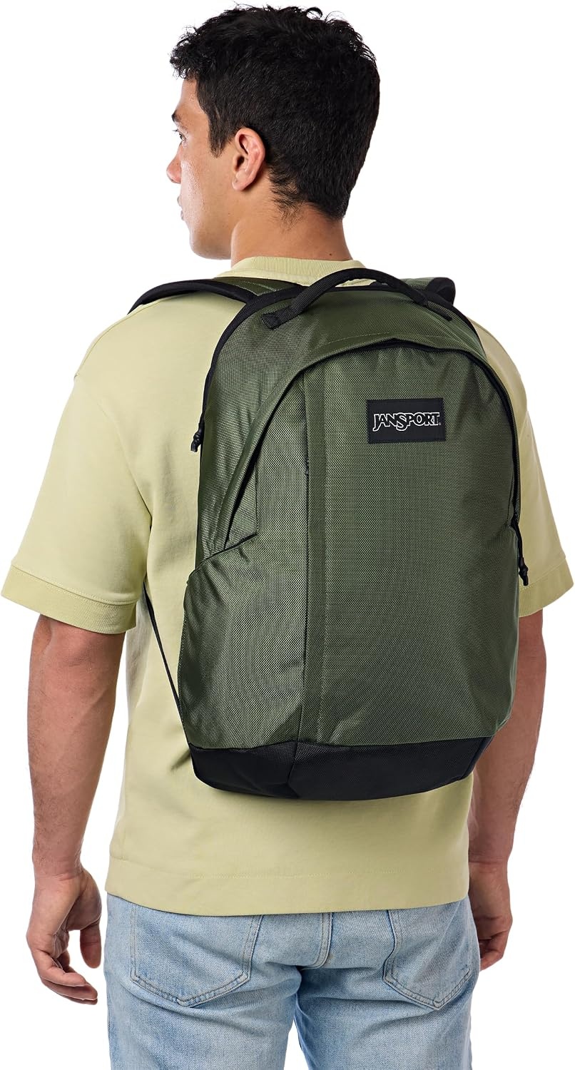 image:imageJanSport Station Pack Large Backpack with Side Access Padded Laptop Sleeve Dual Water Bottle Pockets and Organizer Loft Pocket WhiteCargo Green