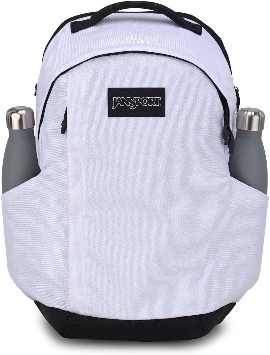 image:imageJanSport Station Pack Large Backpack with Side Access Padded Laptop Sleeve Dual Water Bottle Pockets and Organizer Loft Pocket WhiteWhite