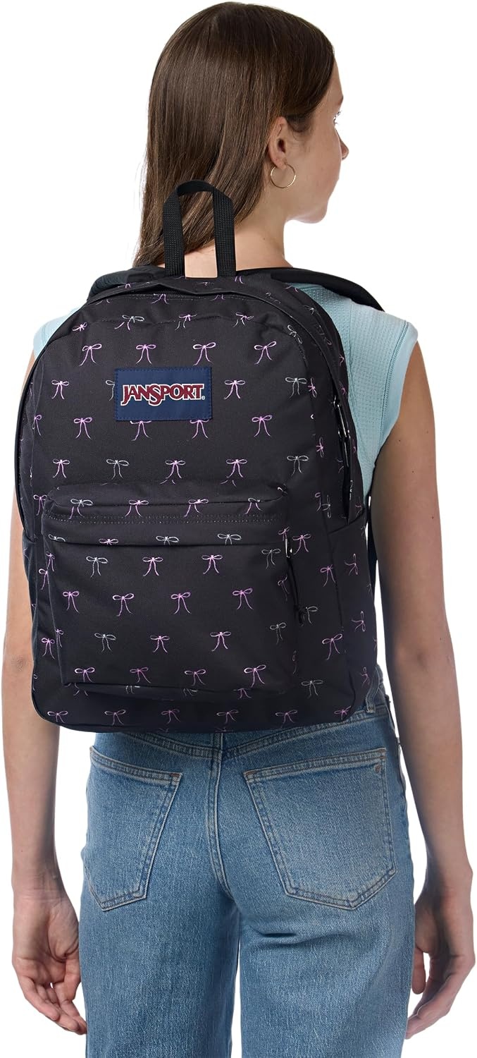 image:imageJanSport SuperBreak One Backpack Durable Lightweight Bag with 1 Main Compartment Front Utility Pocket with Builtin Organizer Premium Backpack Pastel PetalsBad Bows